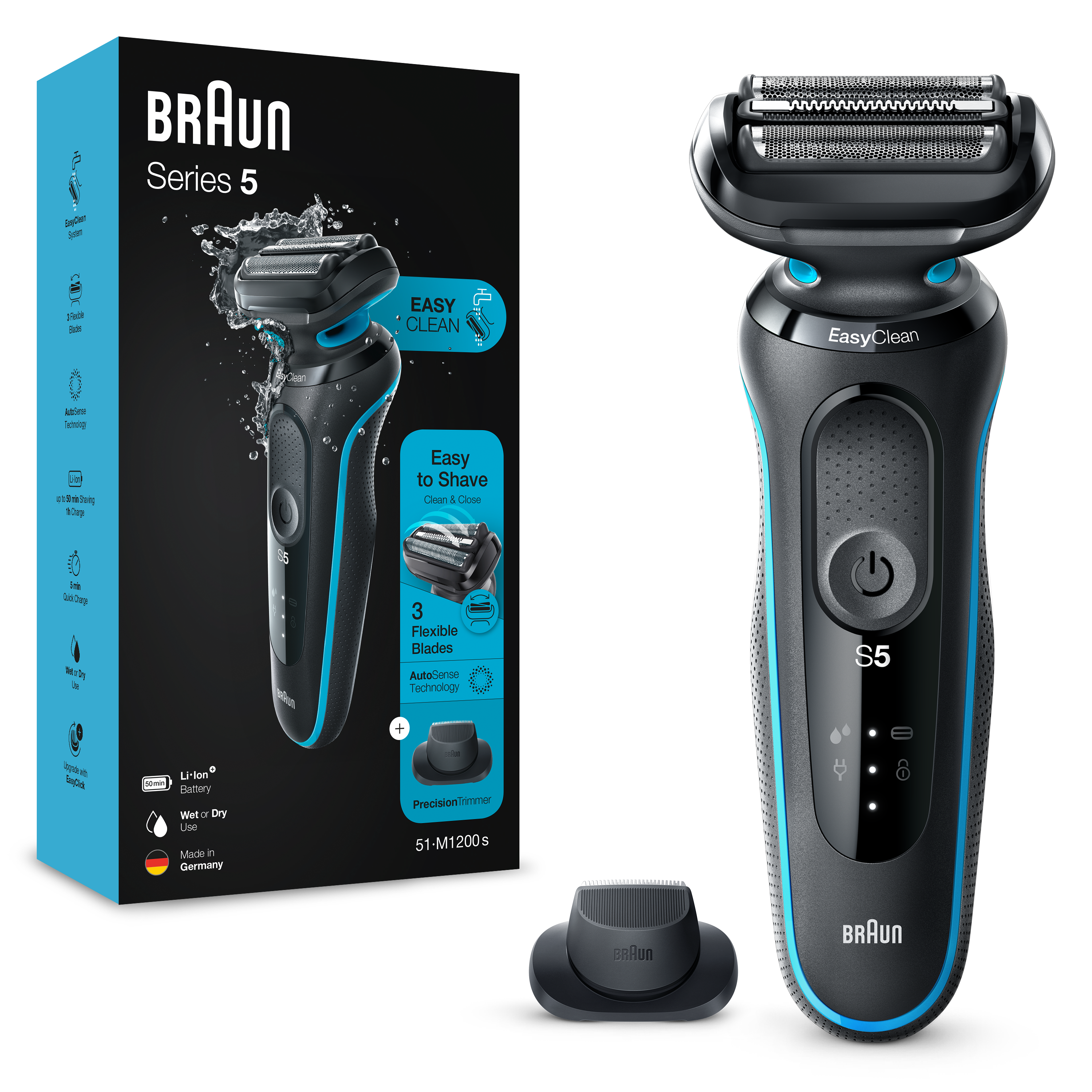 Braun | Shaver | 51-M1200s | Operating time (max) 50 min | Wet & Dry | Juodas/Mint