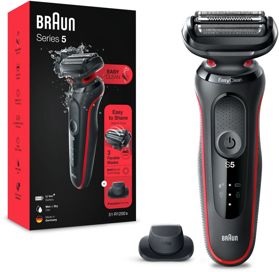 Braun | Shaver | 51-R1200s | Operating time (max) 50 min | Wet & Dry | Juodas/Raudona