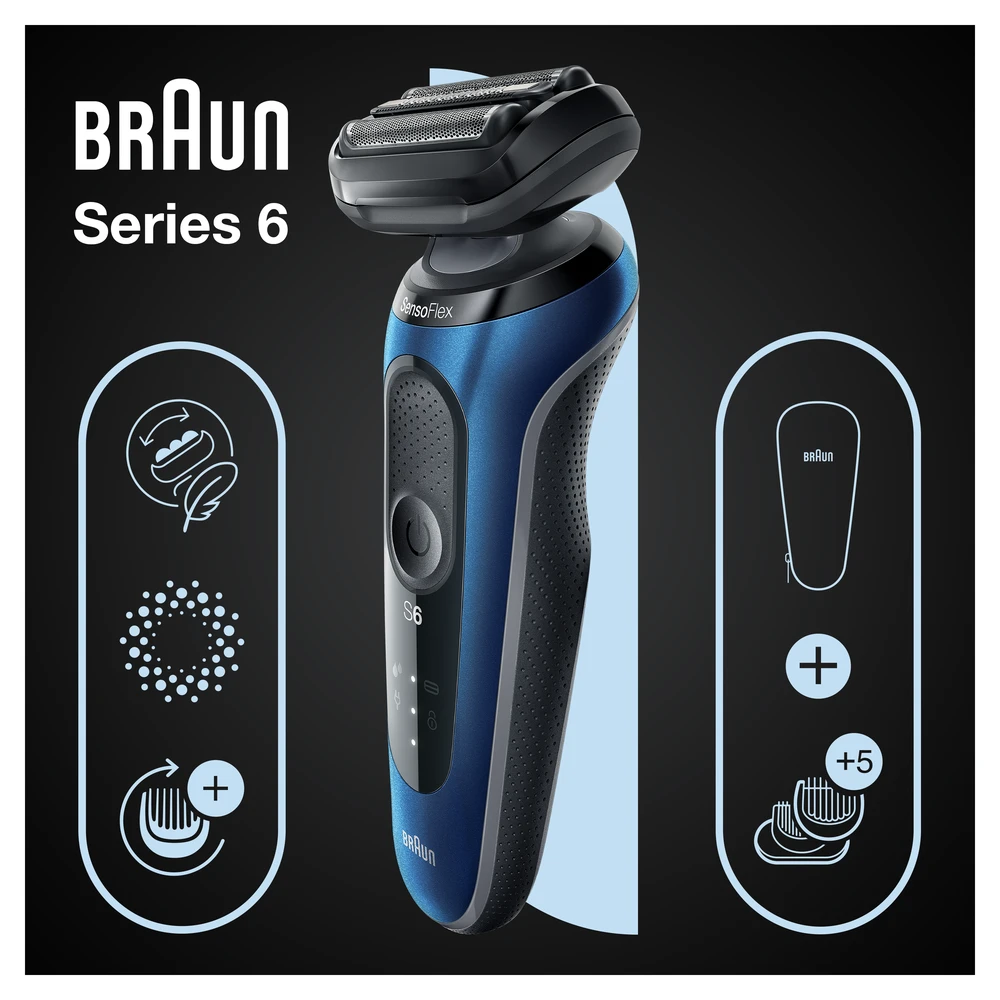 Braun | Shaver | 61-B1500s | Operating time (max) 50 min | Wet & Dry | Mėlyna/Juodas