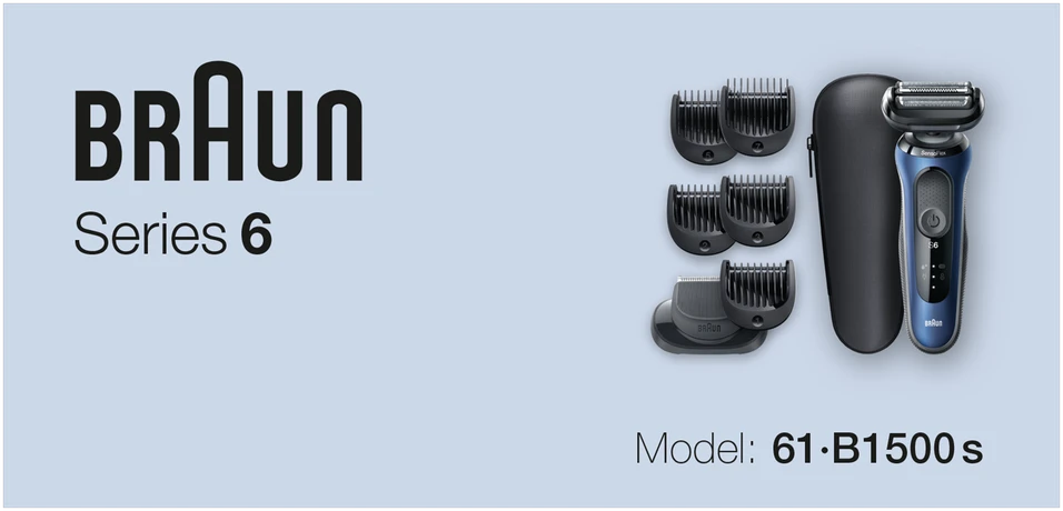 Braun | Shaver | 61-B1500s | Operating time (max) 50 min | Wet & Dry | Mėlyna/Juodas