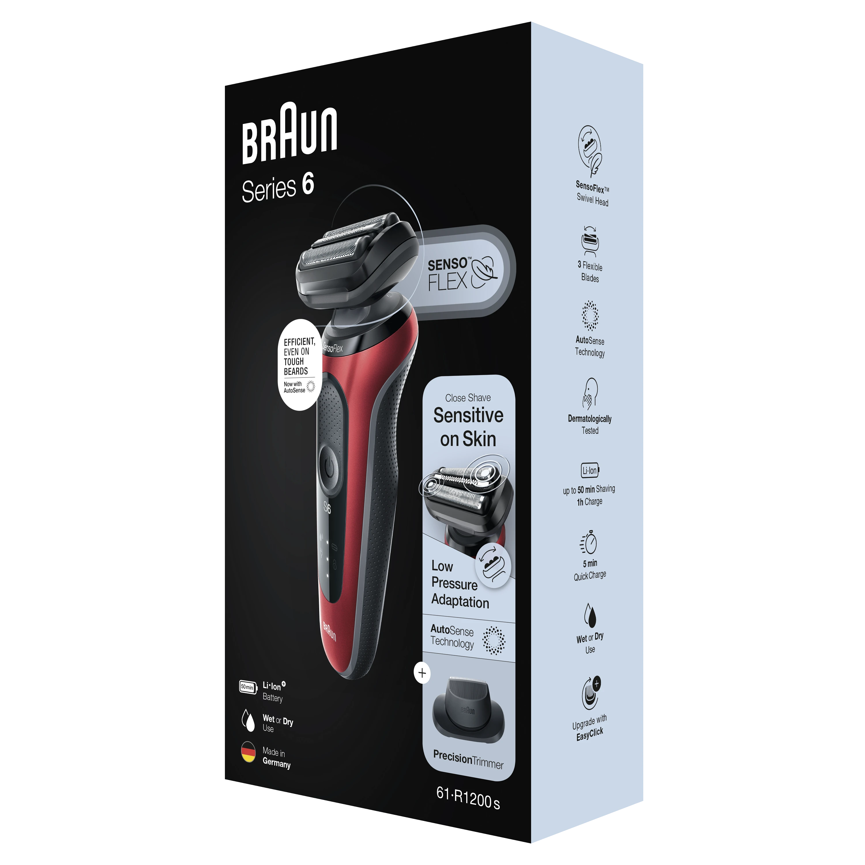 Braun | Shaver | 61-R1200s | Operating time (max) 50 min | Wet & Dry | Raudona/Juodas