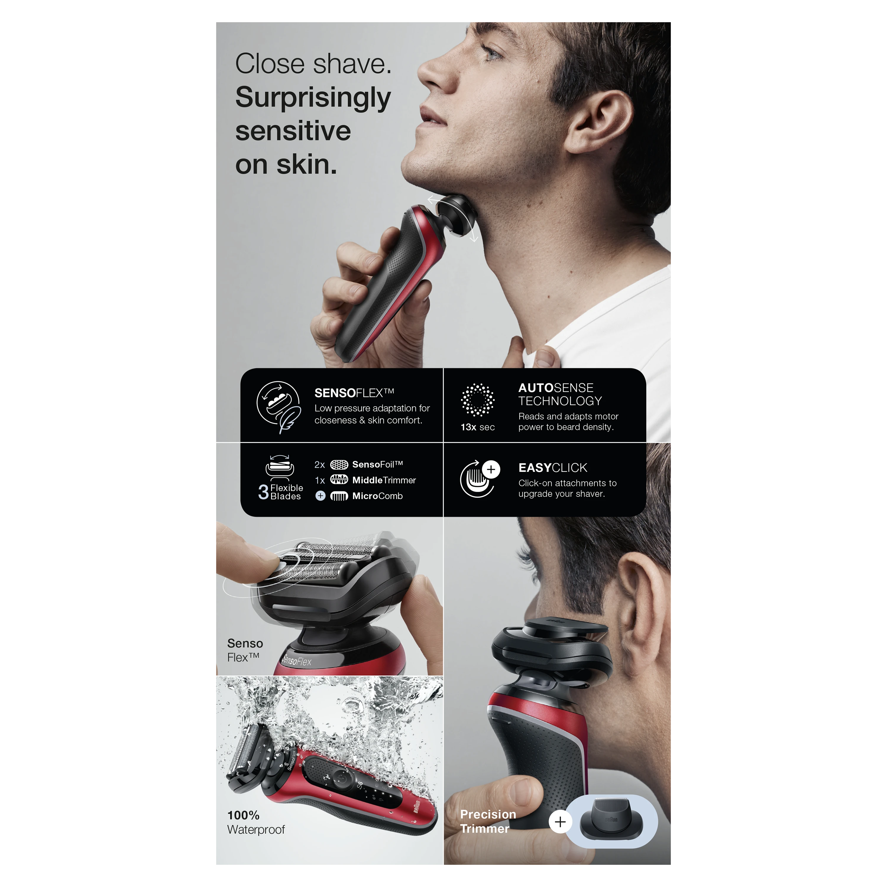 Braun | Shaver | 61-R1200s | Operating time (max) 50 min | Wet & Dry | Raudona/Juodas