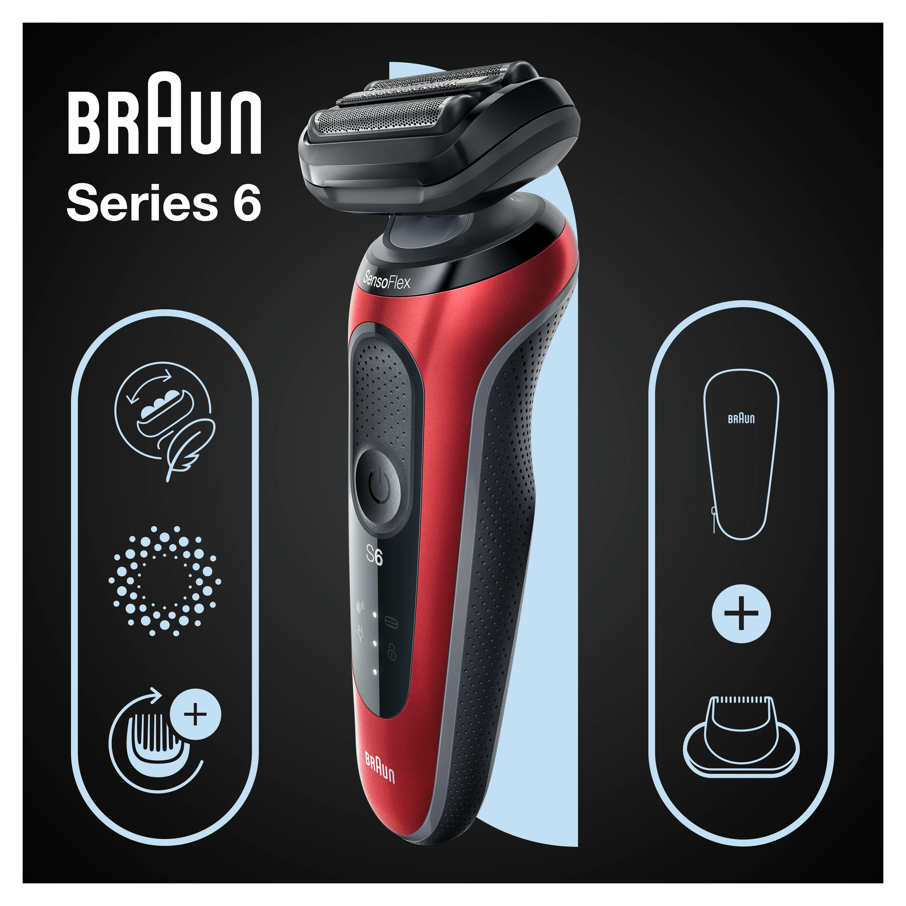 Braun | Shaver | 61-R1200s | Operating time (max) 50 min | Wet & Dry | Raudona/Juodas
