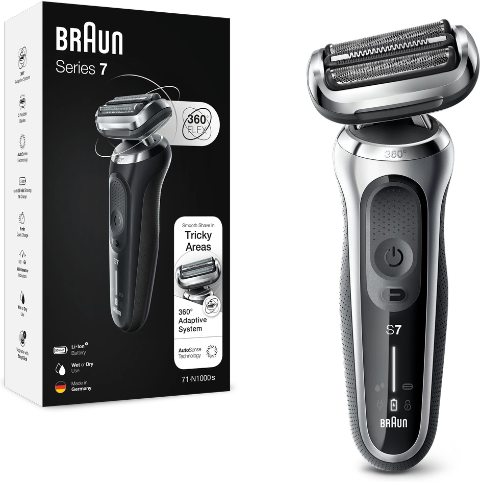 Barzdaskutė Braun | Shaver | 71-S1000s | Operating time (max) 50 min | Wet & Dry | Sidabrinis/Juodas