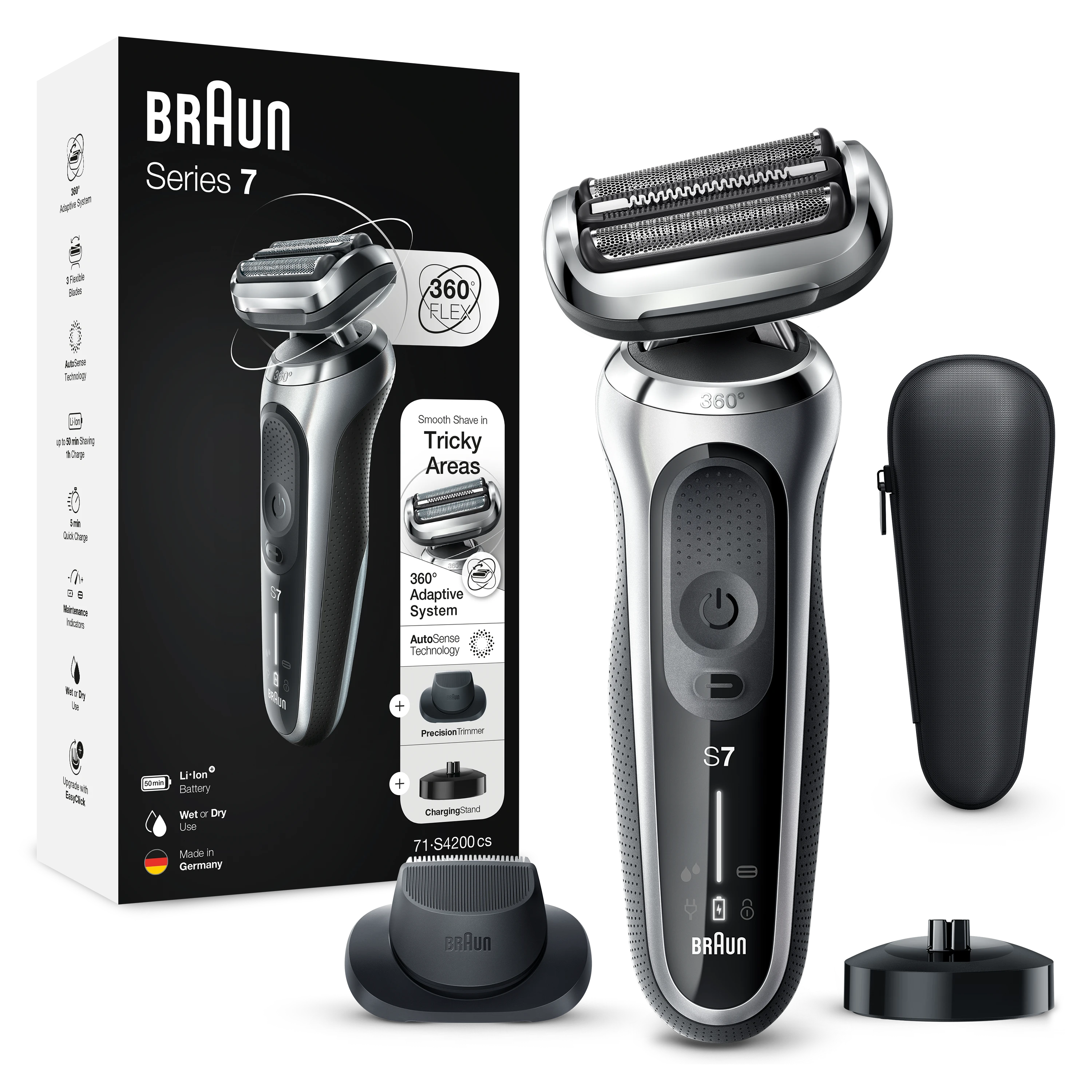 Braun Series 7 barzdaskutė su 360 Flex galvute ir priedais