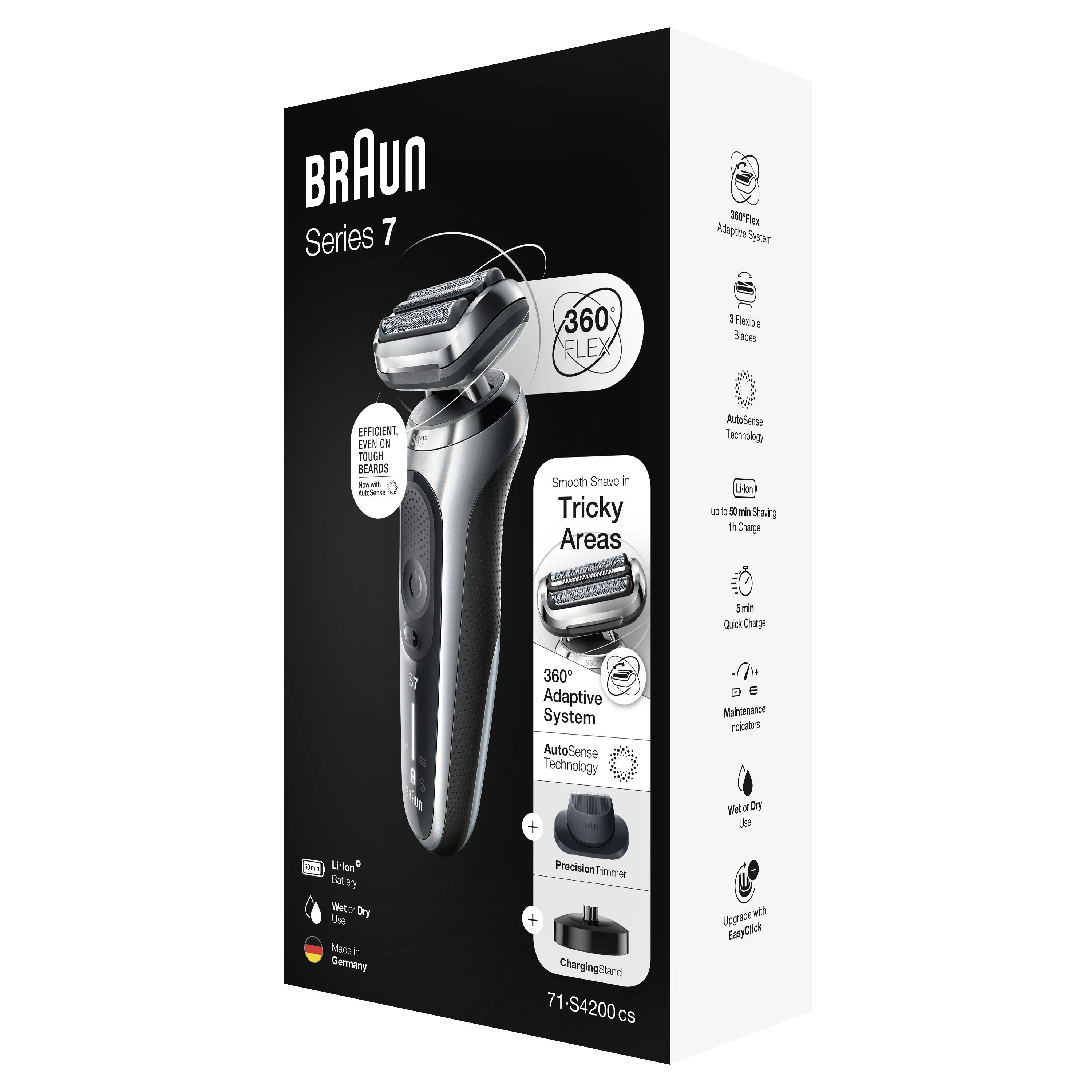 Barzdaskutė Braun | Shaver | 71-S4200cs | Operating time (max) 50 min | Wet & Dry | Sidabrinis/Juodas