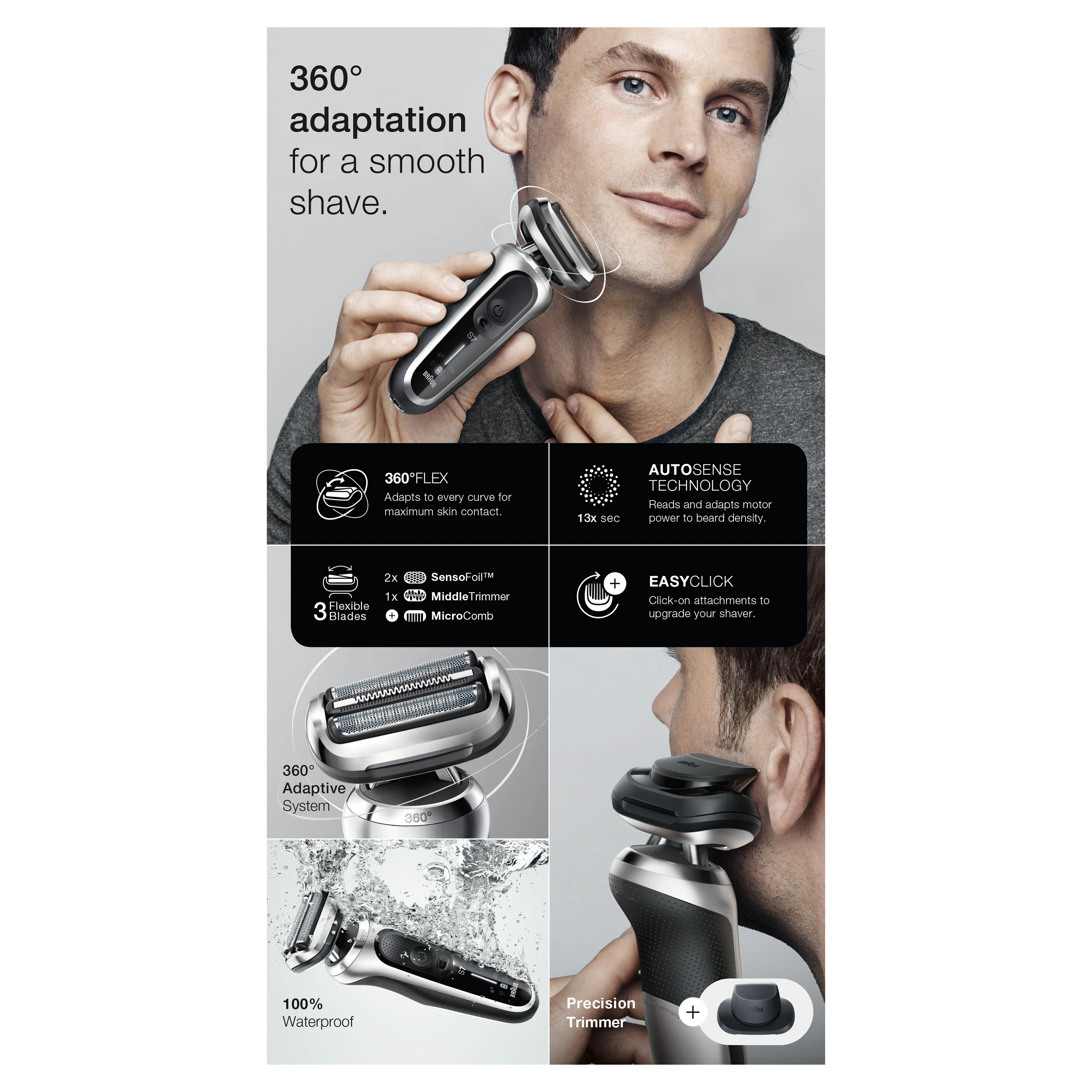 Barzdaskutė Braun | Shaver | 71-S4200cs | Operating time (max) 50 min | Wet & Dry | Sidabrinis/Juodas