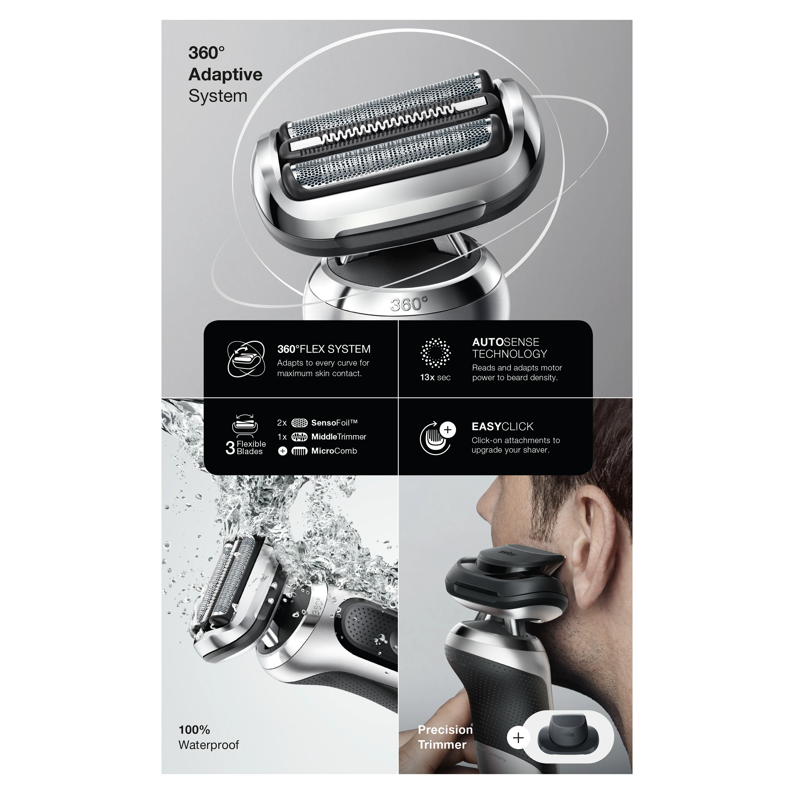 Braun 71-S7200cc barzdaskutė Series 7 360° Flex, AutoSence