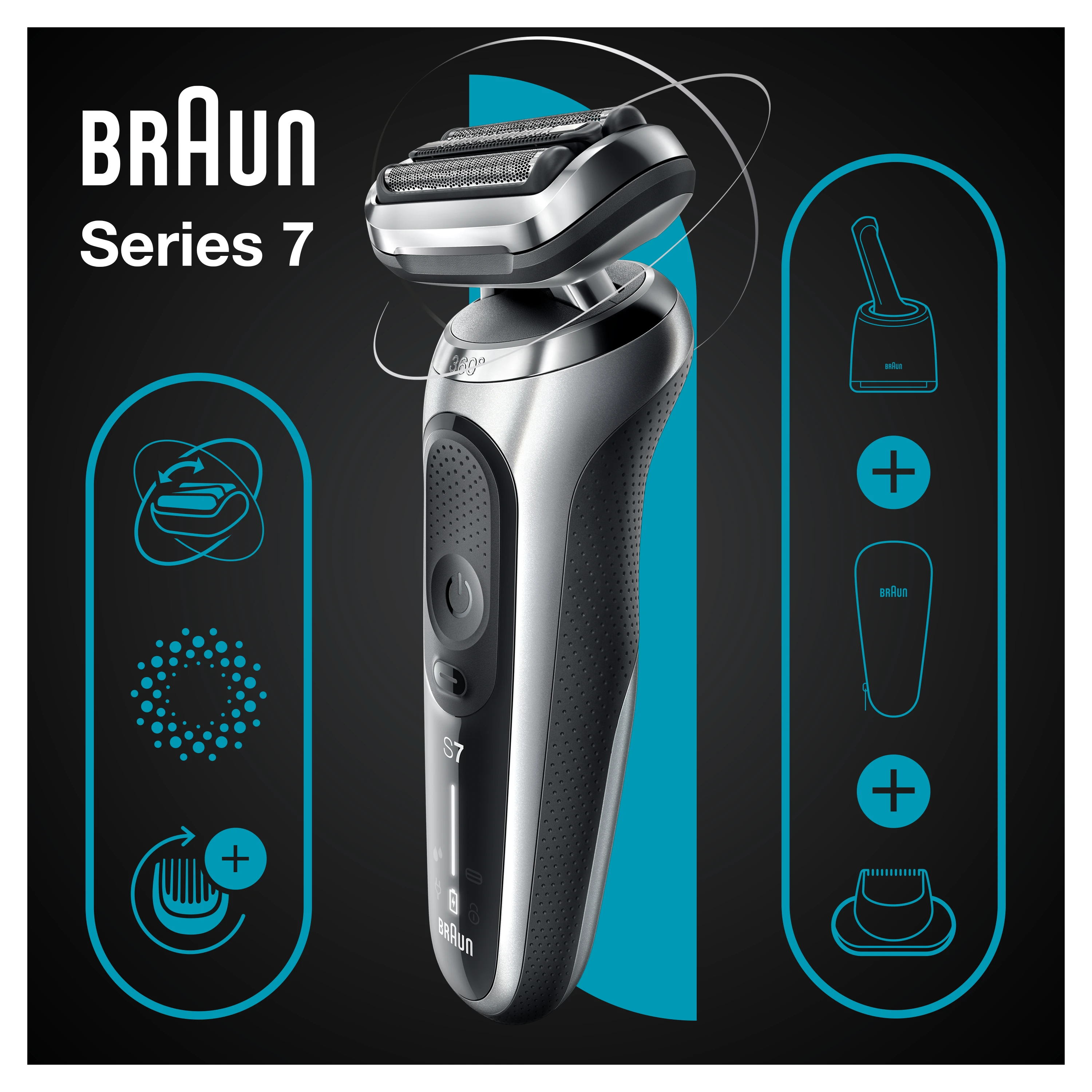 Braun 71-S7200cc barzdaskutė Series 7 360° Flex, AutoSence