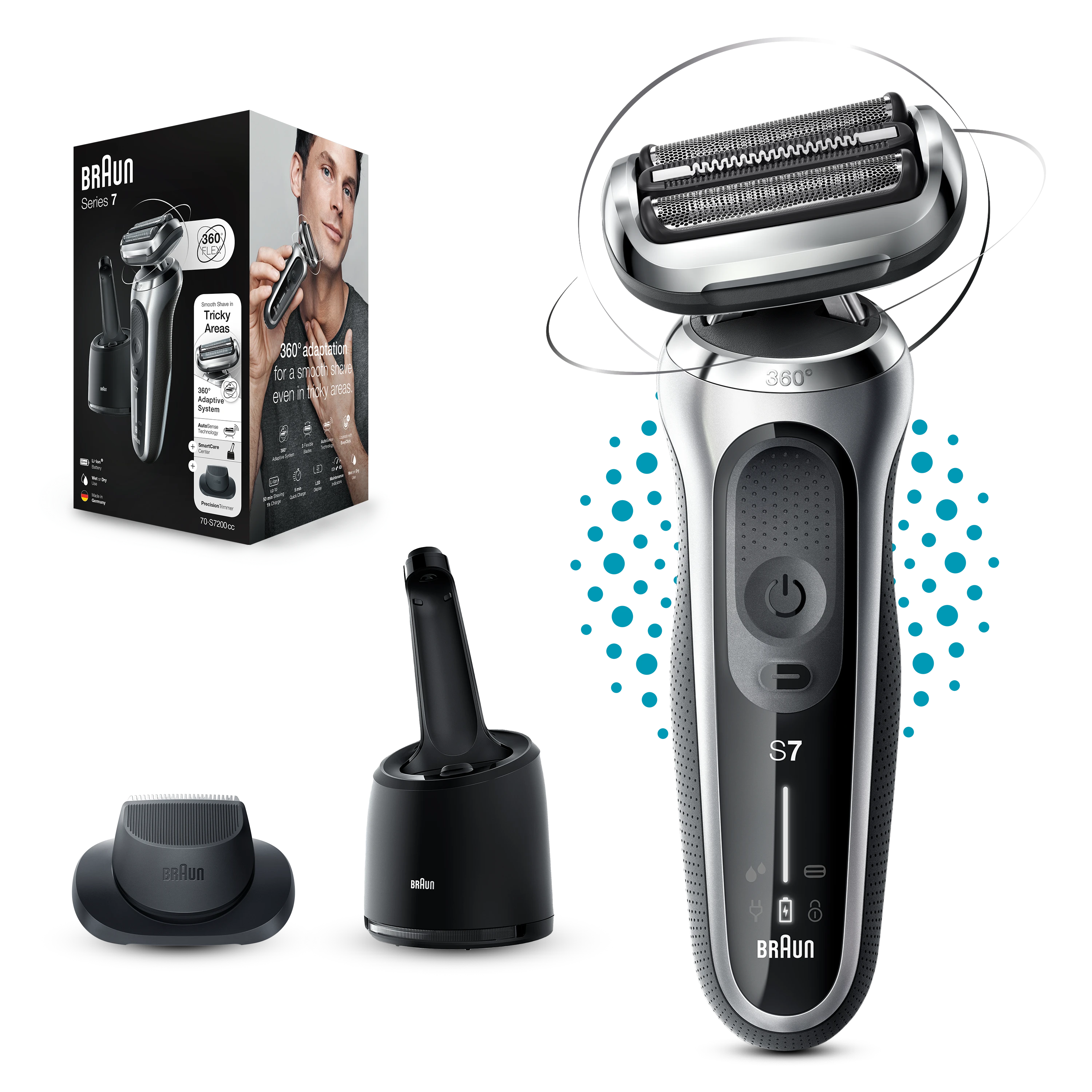 Braun 71-S7200cc barzdaskutė Series 7 360° Flex, AutoSence