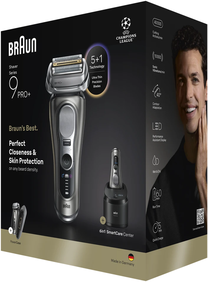 Braun 9675CC Barzdaskutė Series 9 PRO+ Clean&Charge +Power Case / pilkas