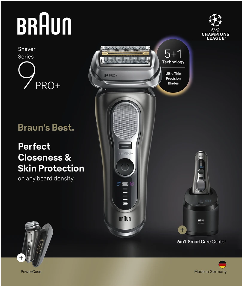 Braun 9675CC Barzdaskutė Series 9 PRO+ Clean&Charge +Power Case / pilkas