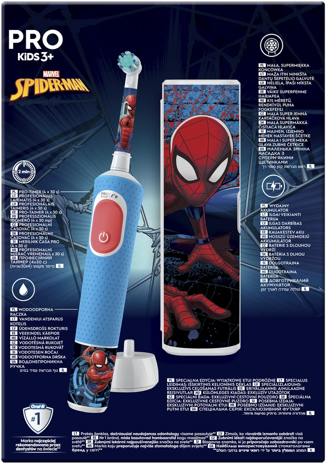 Vaikiškas Oral-B elektrinis šepetėlis su Spiderman dėklu