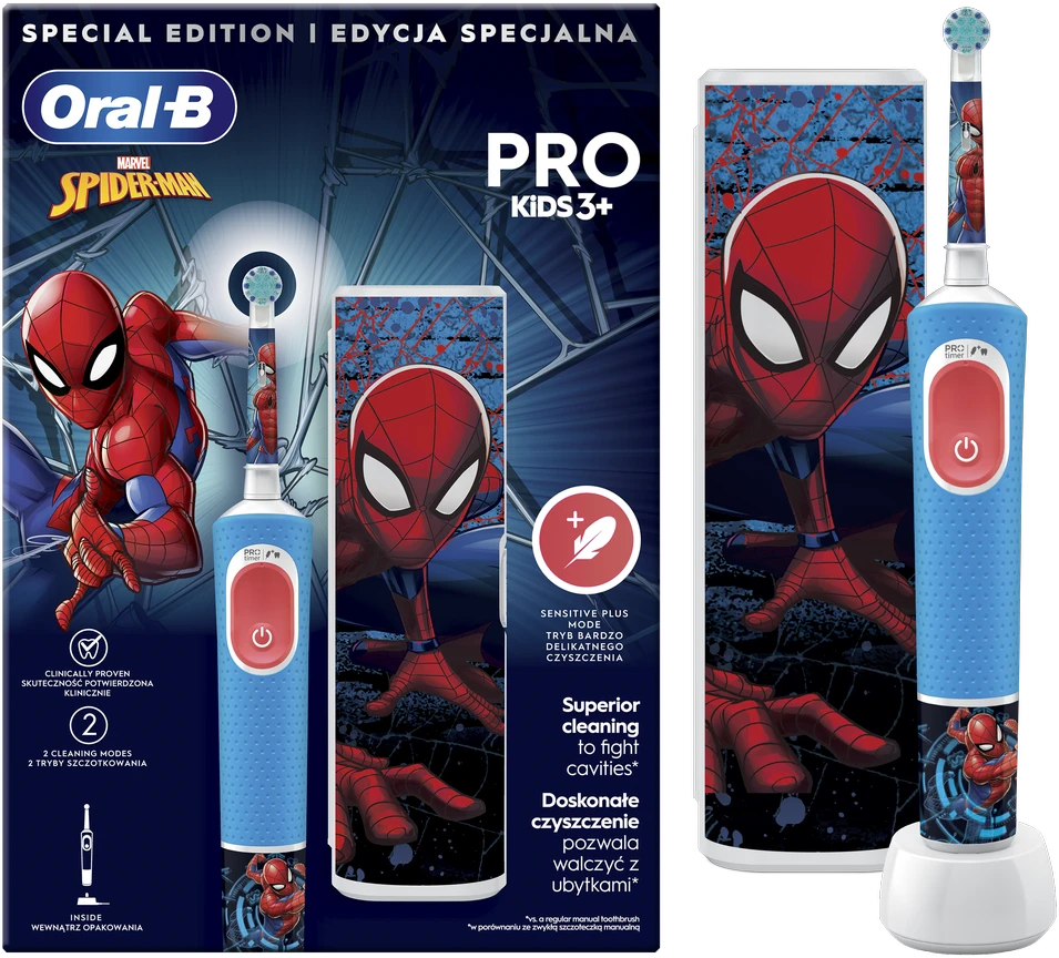 Elektrinis dantų šepetėlis Braun D103.413.2KX Vitality PRO Kids 3+ Spiderman + kelioninis dėklas