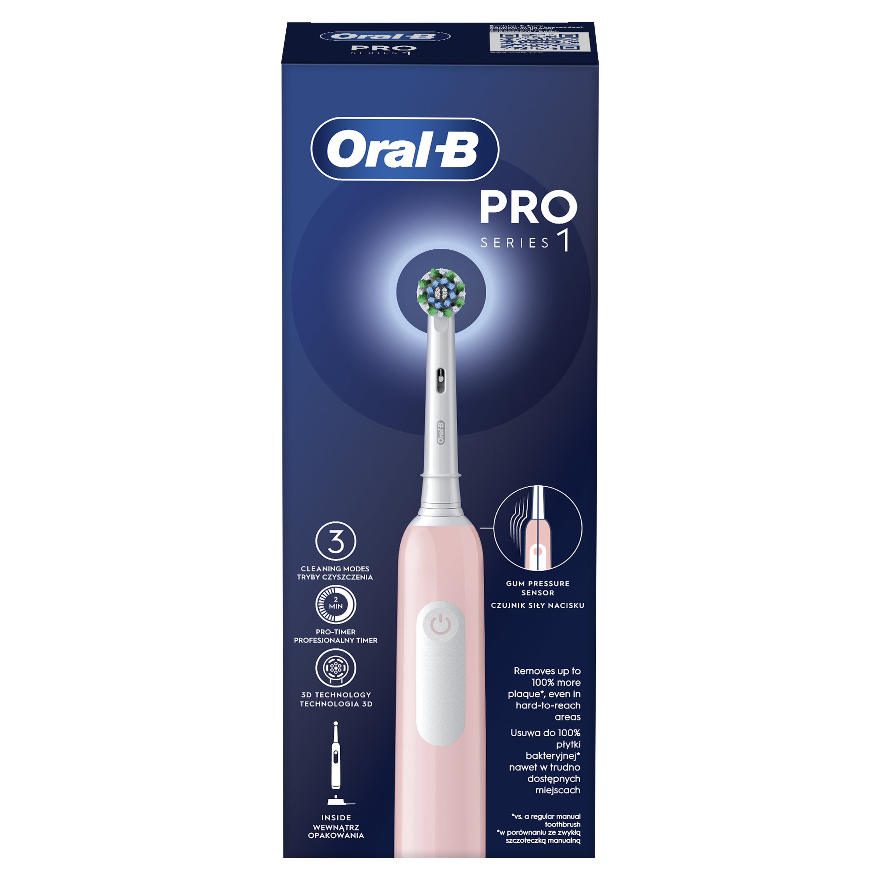 Oral-B Braun D305.513.3 Pro Series 1 Elektrinis Dantų Šepetėlis Rožinė Cross Action