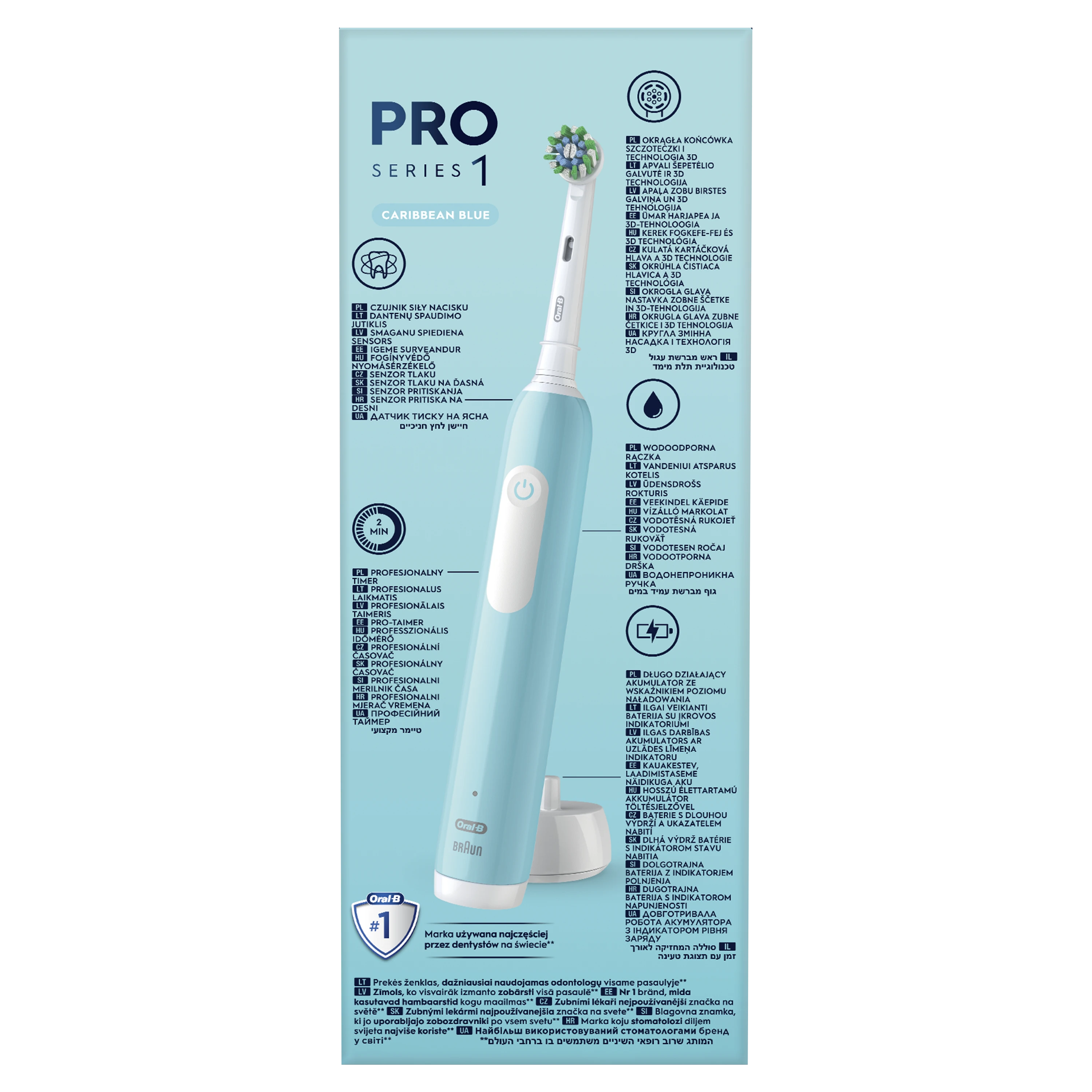 Elektrinis dantų šepetėlis Oral-B Pro 1 Caribbean Blue Cross Action