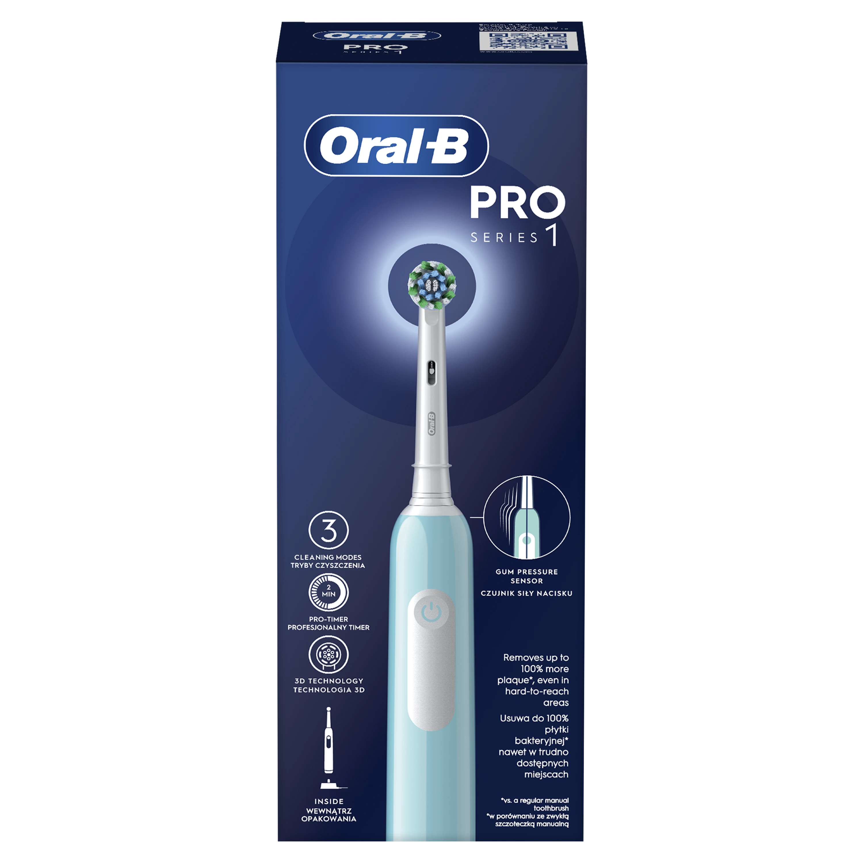 Elektrinis dantų šepetėlis Oral-B Pro 1 Caribbean Blue Cross Action