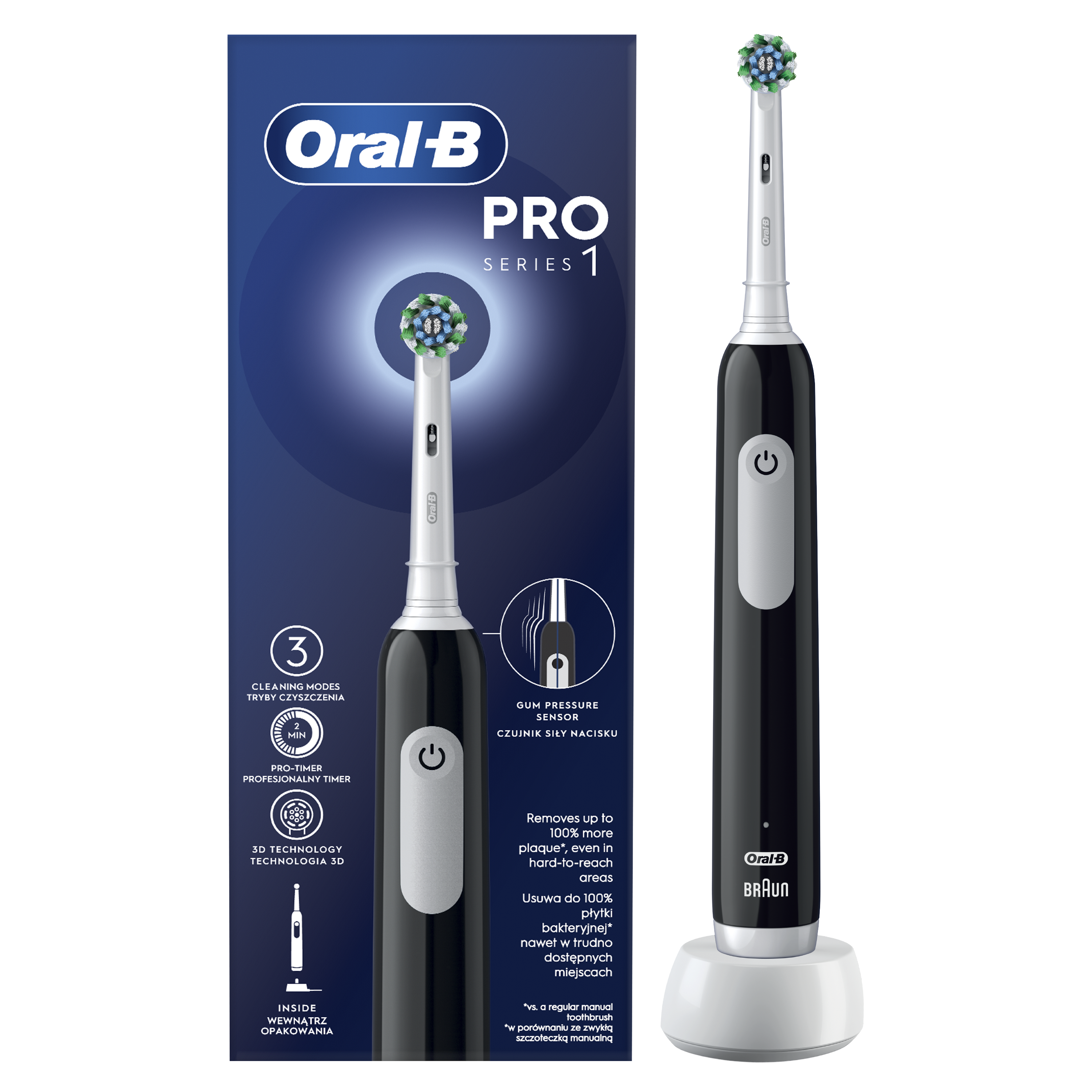 Braun D305.513.3 Pro Series 1 Elektrinis Dantų Šepetėlis Juodas Cross Action