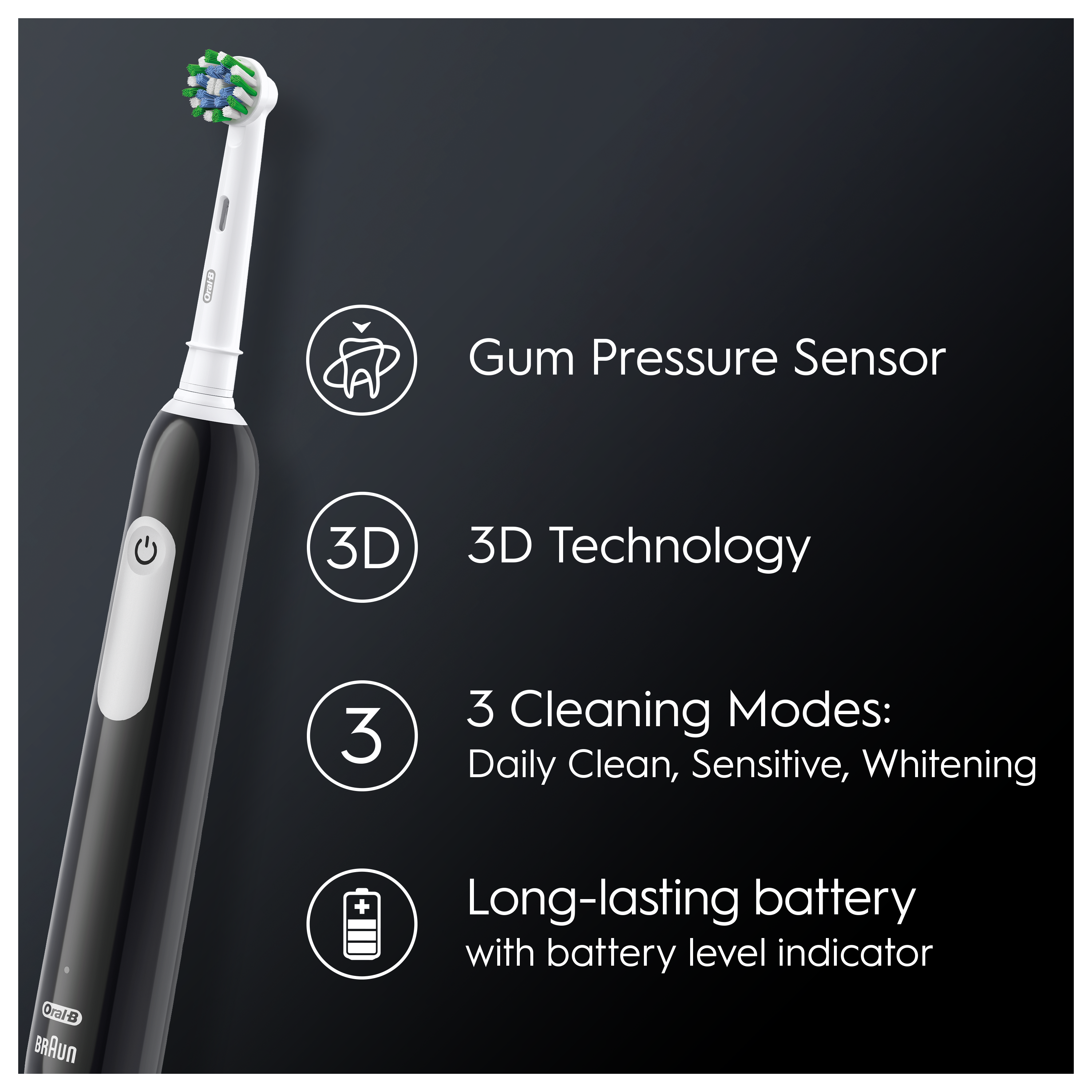 Braun D305.513.3 Pro Series 1 Elektrinis Dantų Šepetėlis Juodas Cross Action
