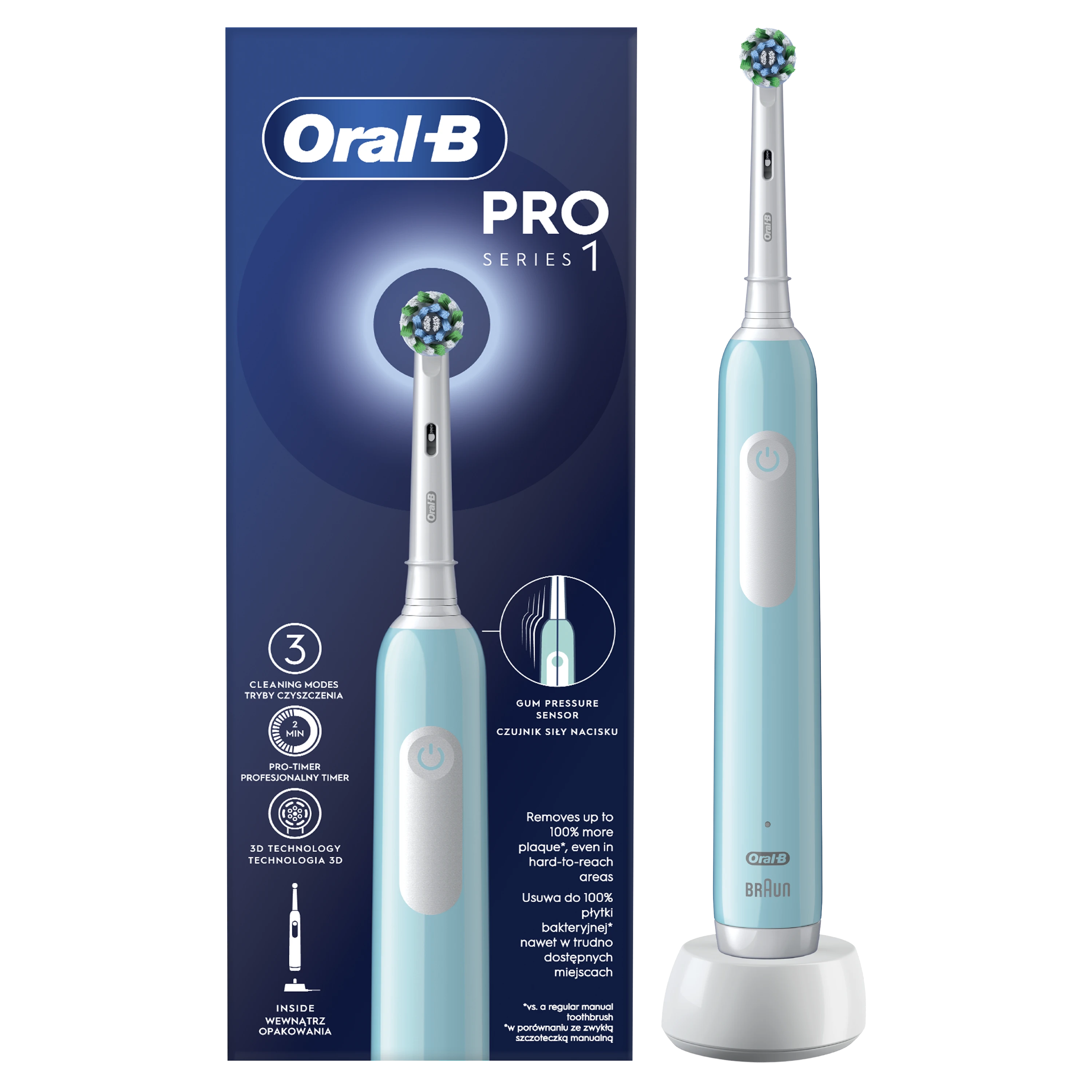 Elektrinis dantų šepetėlis Oral-B Pro 1 Caribbean Blue Cross Action