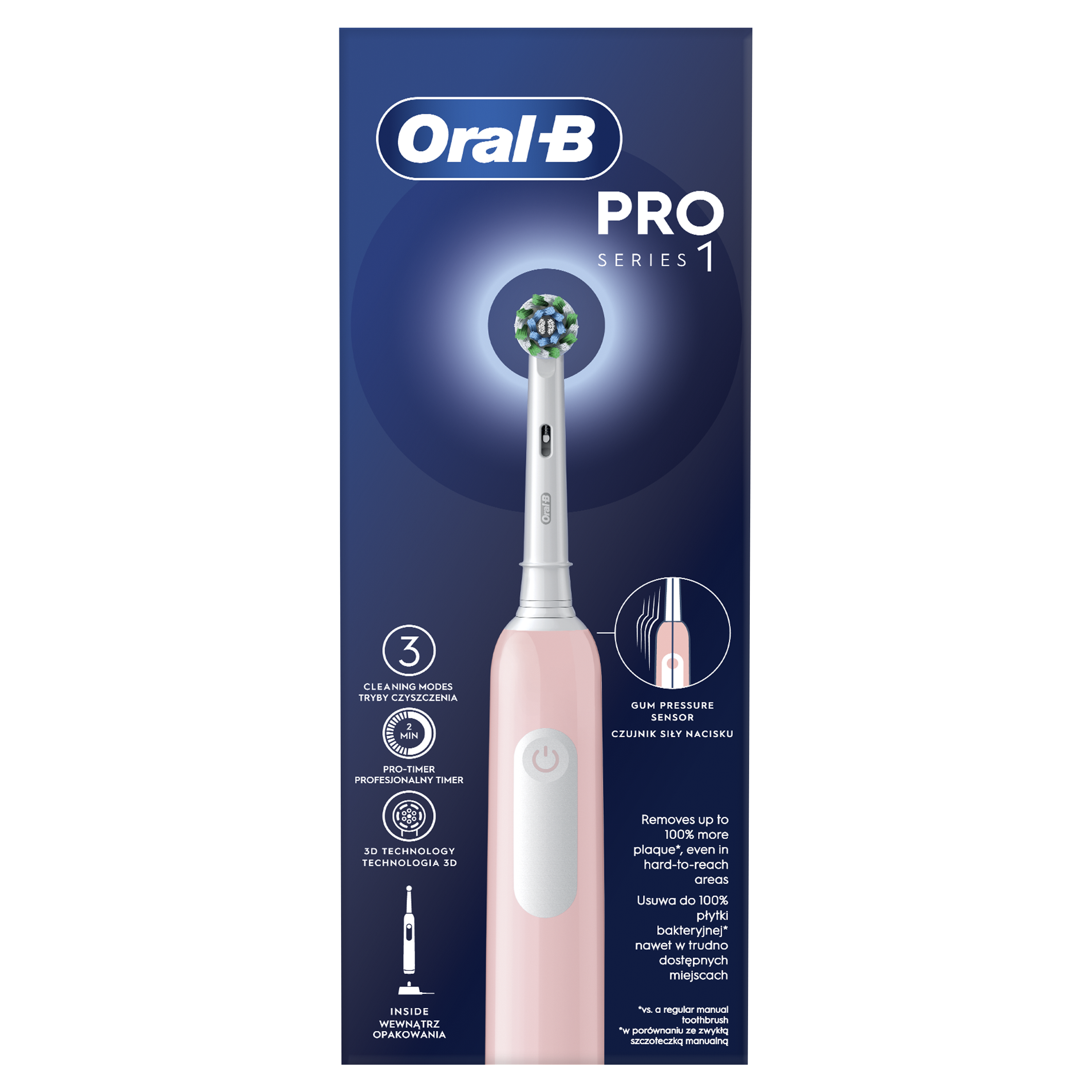 Oral-B Braun D305.513.3 Pro Series 1 Elektrinis Dantų Šepetėlis Rožinė Cross Action