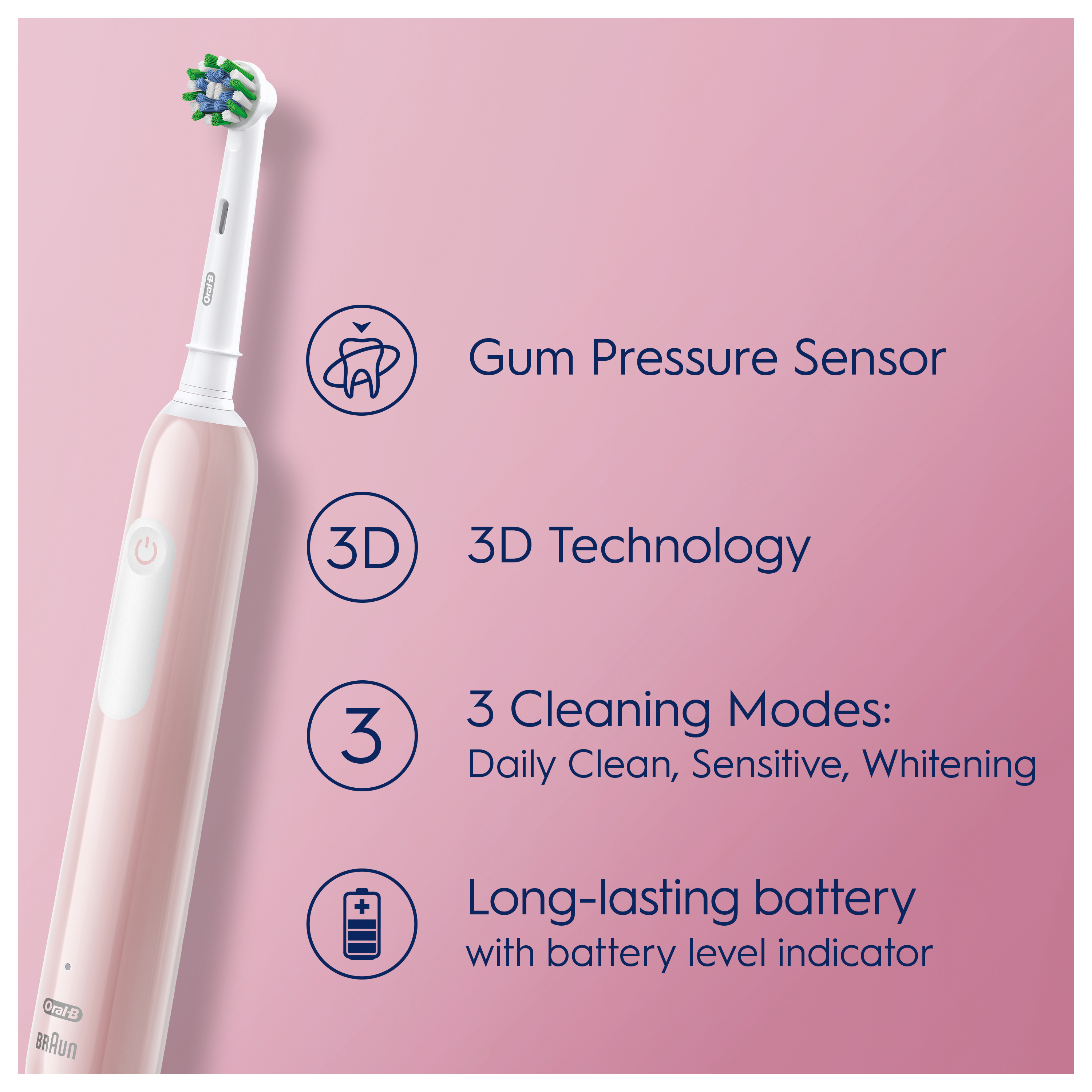 Oral-B Braun D305.513.3 Pro Series 1 Elektrinis Dantų Šepetėlis Rožinė Cross Action