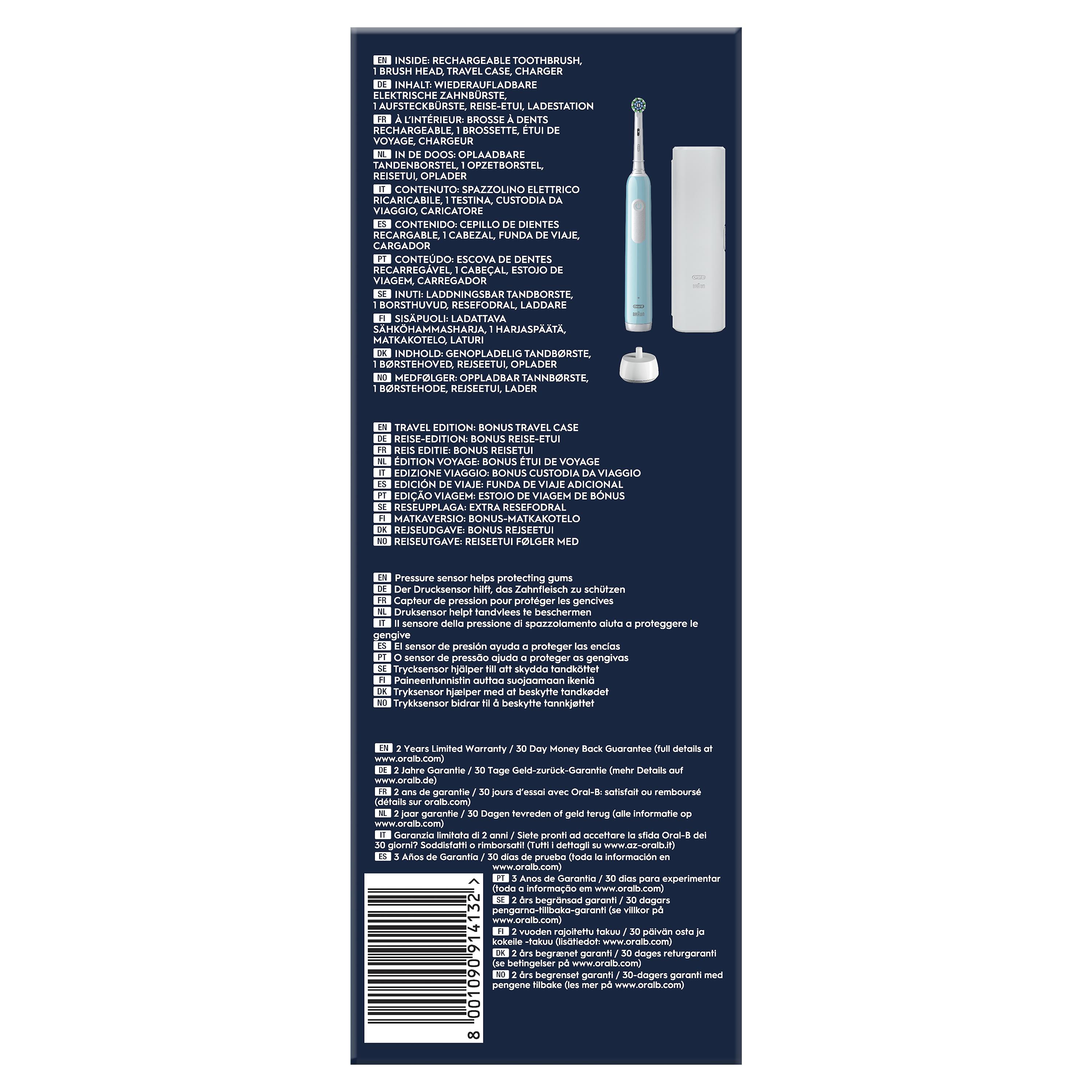 Braun D305.513.3X Pro Series 1 Caribbean Mėlyna Elektrinis Dantų Šepetėlis + Kelioninis Dėklas