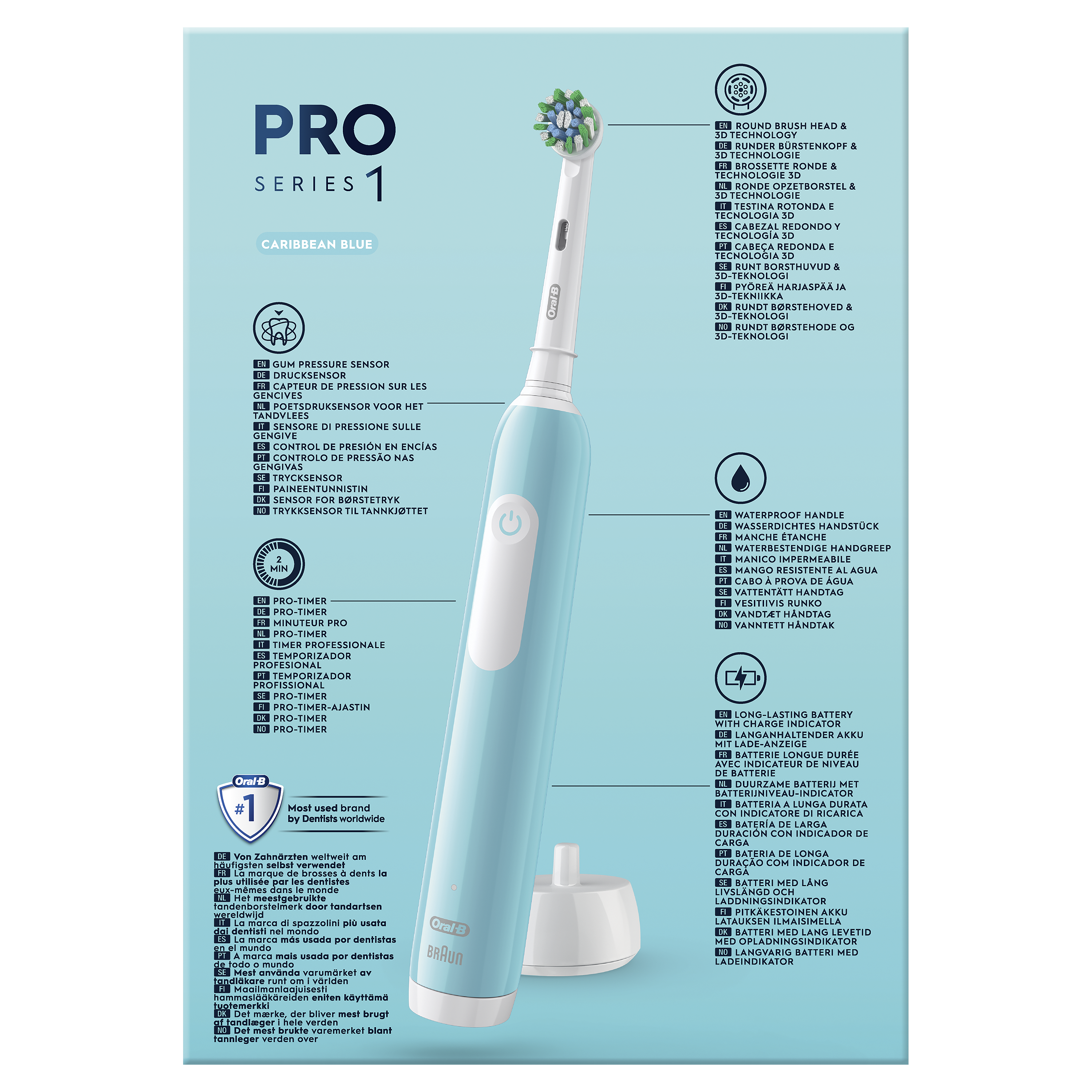 Braun D305.513.3X Pro Series 1 Caribbean Mėlyna Elektrinis Dantų Šepetėlis + Kelioninis Dėklas