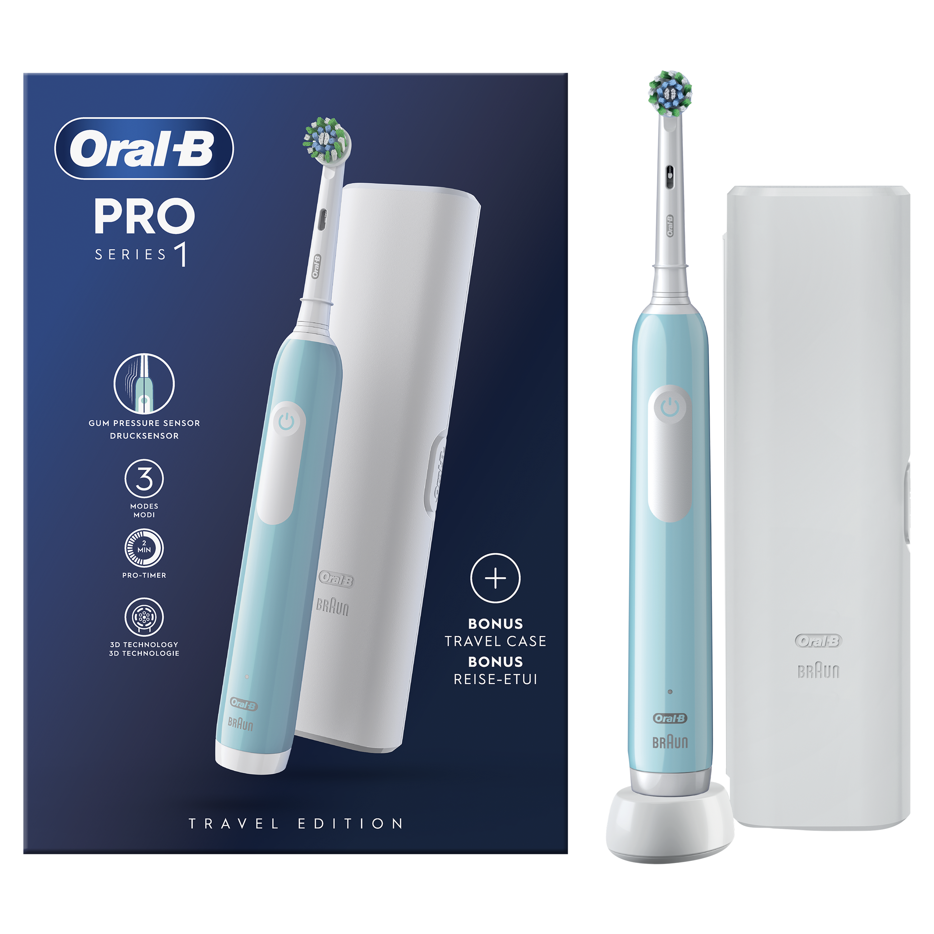 Braun D305.513.3X Pro Series 1 Caribbean Mėlyna Elektrinis Dantų Šepetėlis + Kelioninis Dėklas