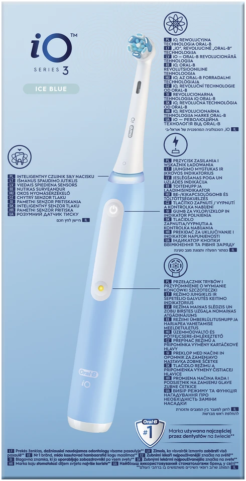 Oral-B | Elektrinis dantų šepetėlis | iO3 Series | Įkraunamas | Suaugusiems | Šepetėlių skaičius galvutės įeina 1 | Number of teeth brushing modes 3 | Ice Mėlyna