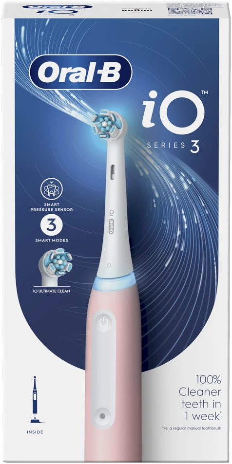 Oral-B | Elektrinis dantų šepetėlis | iO3 Series | Įkraunamas | Suaugusiems | Šepetėlių skaičius galvutės įeina 1 | Number of teeth brushing modes 3 | Blush Rožinė