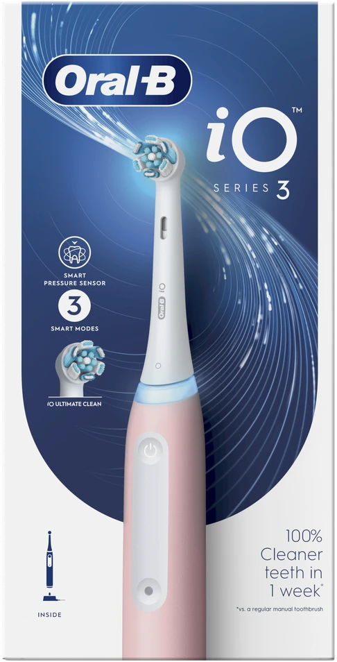 Oral-B | Elektrinis dantų šepetėlis | iO3 Series | Įkraunamas | Suaugusiems | Šepetėlių skaičius galvutės įeina 1 | Number of teeth brushing modes 3 | Blush Rožinė