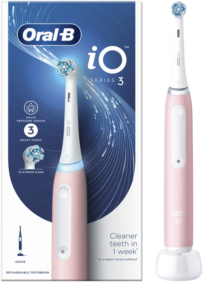 Oral-B | Elektrinis dantų šepetėlis | iO3 Series | Įkraunamas | Suaugusiems | Šepetėlių skaičius galvutės įeina 1 | Number of teeth brushing modes 3 | Blush Rožinė