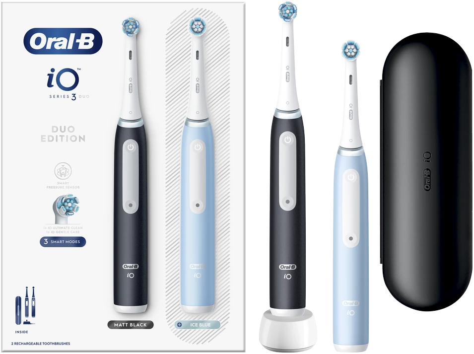 Braun iOG3d.2i6.2K Oral-B iO3 Elektrinis Dantų Šepetėlis Matt Juodas/Ice Mėlyna Duo Pack Edition