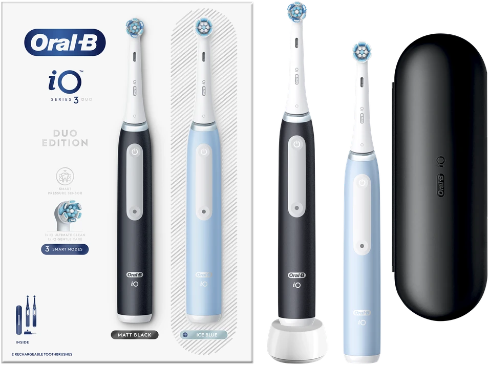 Braun iOG3d.2i6.2K Oral-B iO3 Elektrinis Dantų Šepetėlis Matt Juodas/Ice Mėlyna Duo Pack Edition