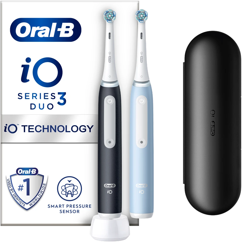 Braun iOG3d.2i6.2K Oral-B iO3 Elektrinis Dantų Šepetėlis Matt Juodas/Ice Mėlyna Duo Pack Edition