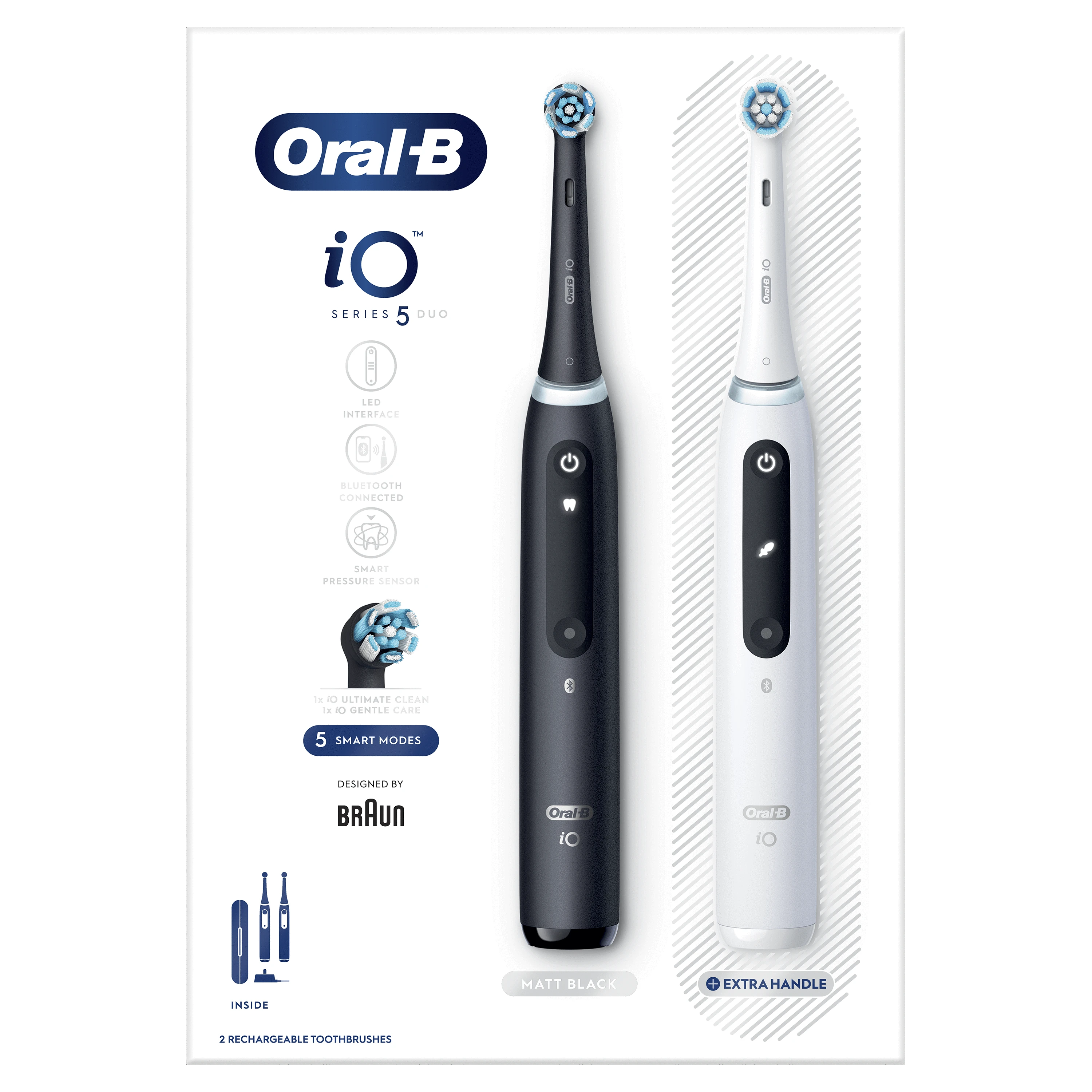 Braun iOG5d.2J6.2K Oral-B iO5 Elektrinis Dantų Šepetėlis Duo Pack Matt Juodas+Quite Baltas
