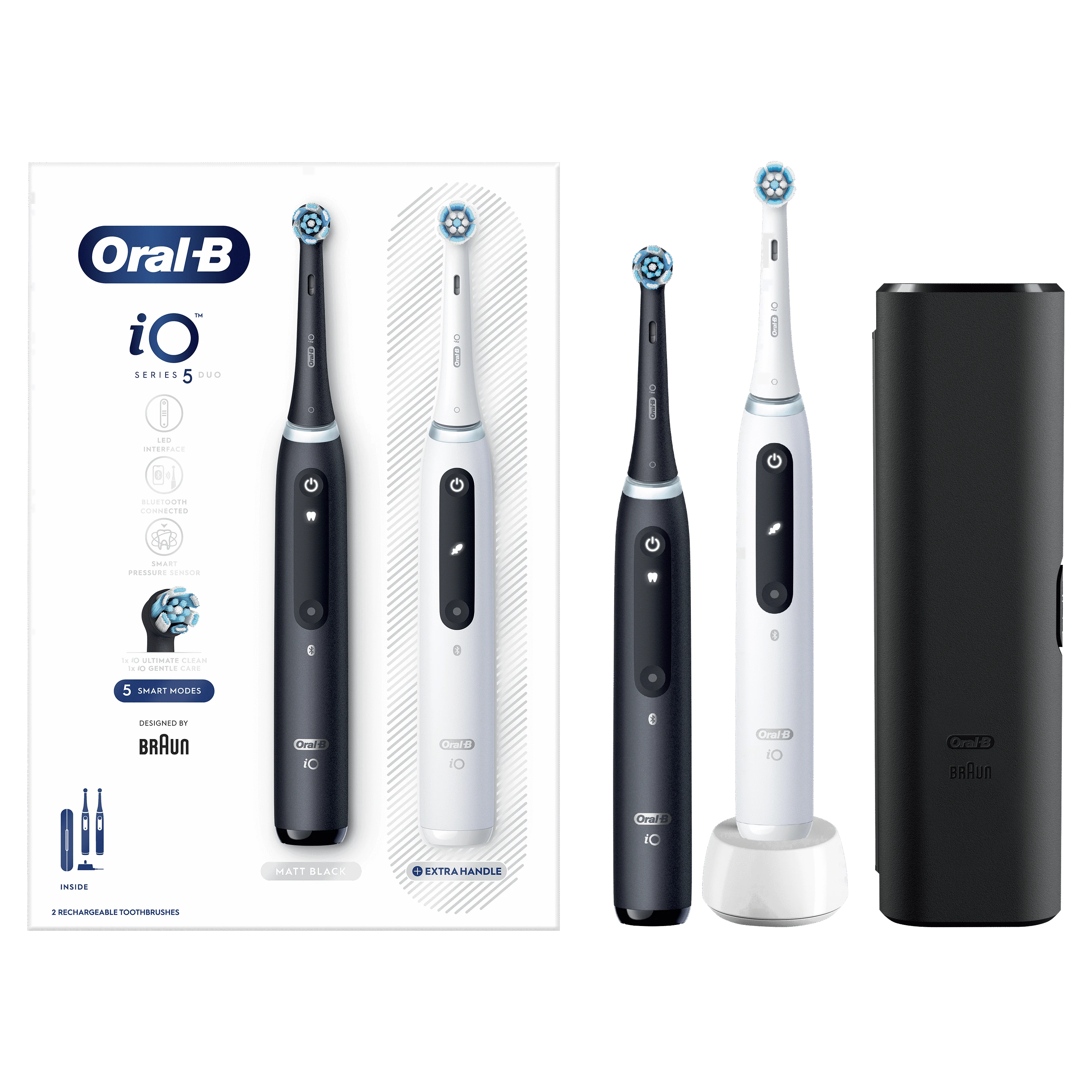 Braun iOG5d.2J6.2K Oral-B iO5 Elektrinis Dantų Šepetėlis Duo Pack Matt Juodas+Quite Baltas