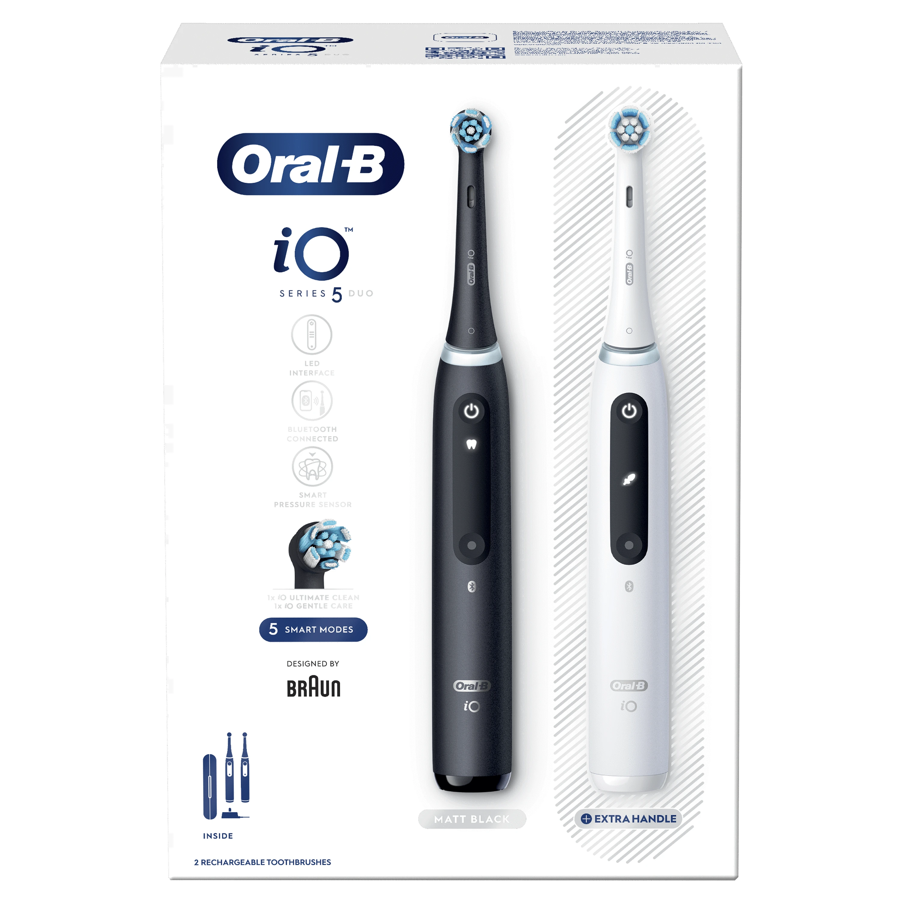 Braun iOG5d.2J6.2K Oral-B iO5 Elektrinis Dantų Šepetėlis Duo Pack Matt Juodas+Quite Baltas