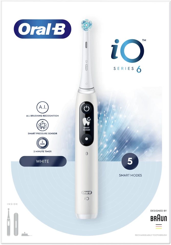 Braun iOM6.1A6.1K Oral-B iO6 Elektrinis Dantų Šepetėlis Baltas