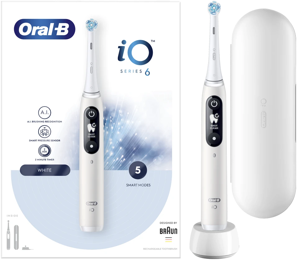 Braun iOM6.1A6.1K Oral-B iO6 Elektrinis Dantų Šepetėlis Baltas