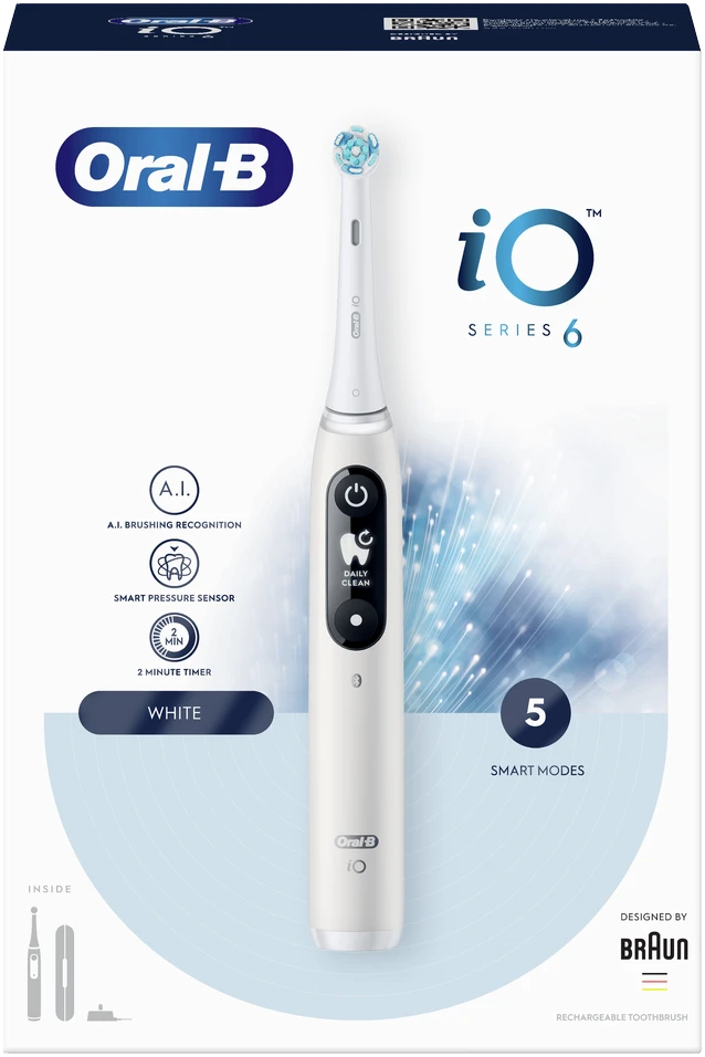 Braun iOM6.1A6.1K Oral-B iO6 Elektrinis Dantų Šepetėlis Baltas