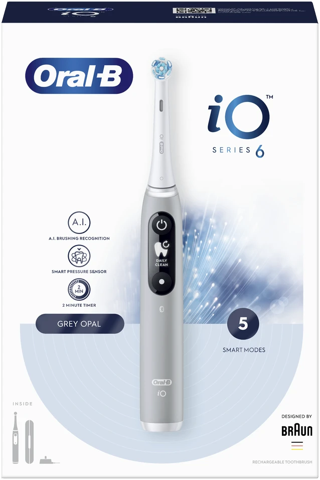 Elektrinis dantų šepetėlis Braun iOM6.1A6.1K Oral-B iO6, pilkos spalvos