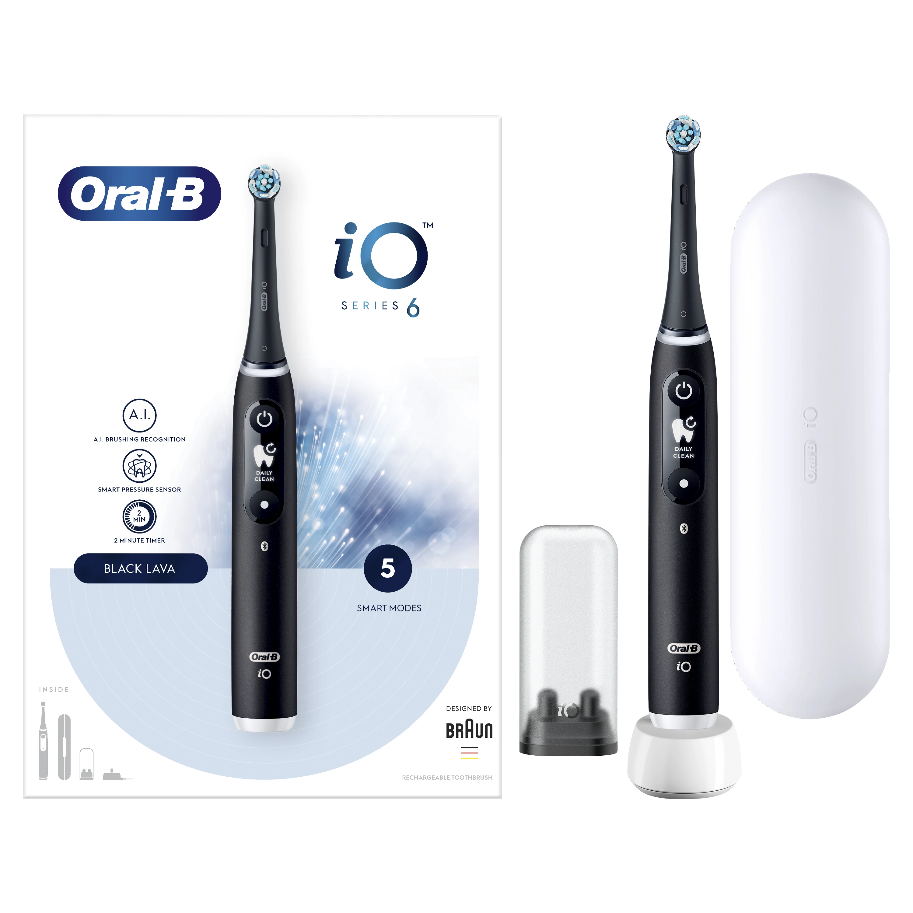 Oral-B iO6 elektrinis dantų šepetėlis su pakuotės komplektu