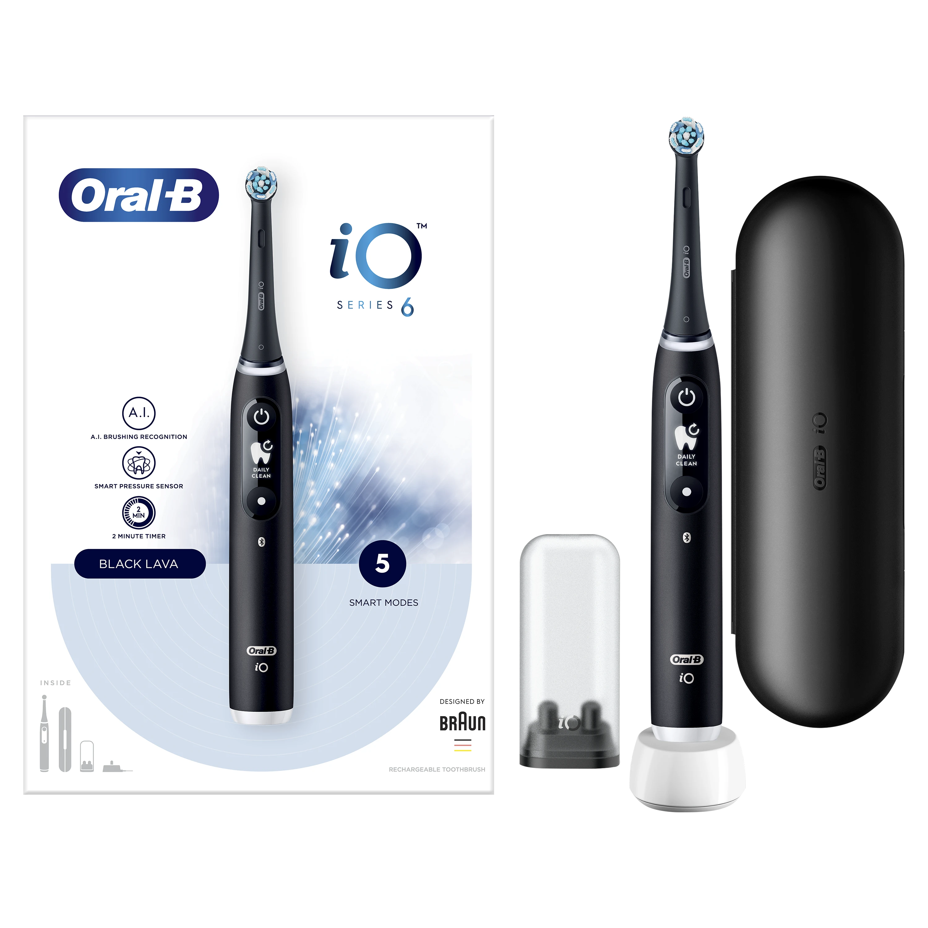 Braun iOM6.1B6.3DK Oral-B iO6 Elektrinis Dantų Šepetėlis Juodas Onyx