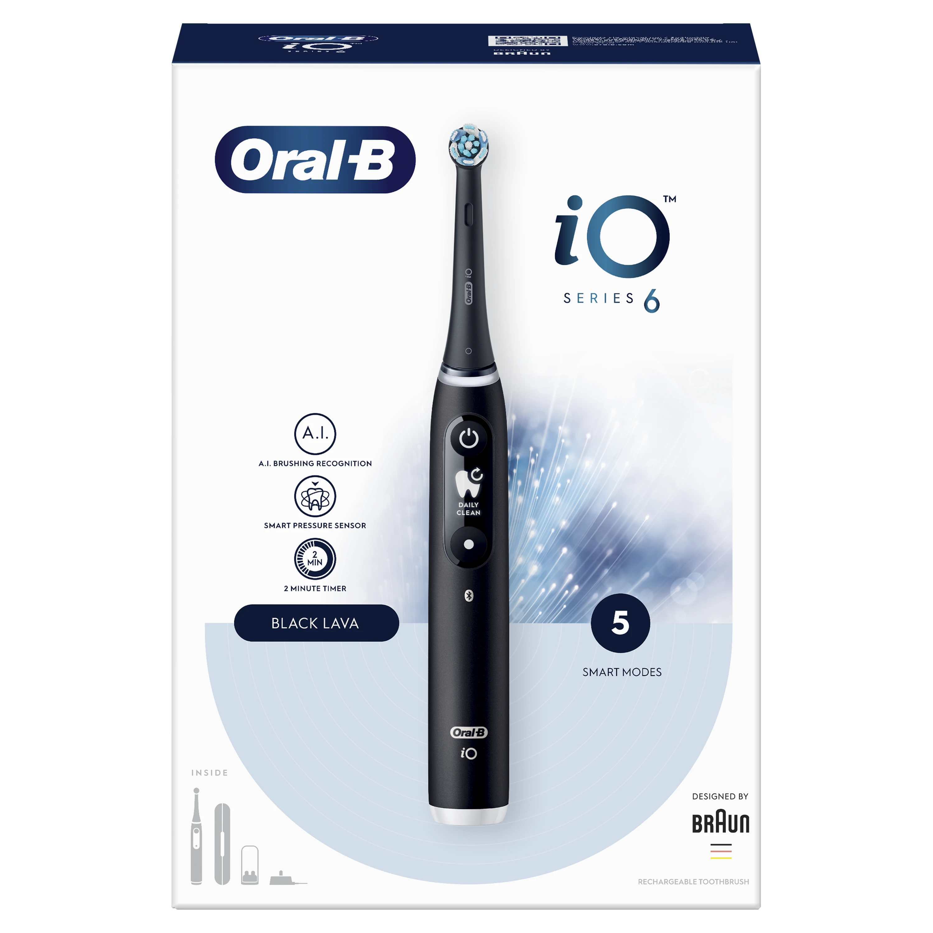 Braun iOM6.1B6.3DK Oral-B iO6 Elektrinis Dantų Šepetėlis Juodas Onyx