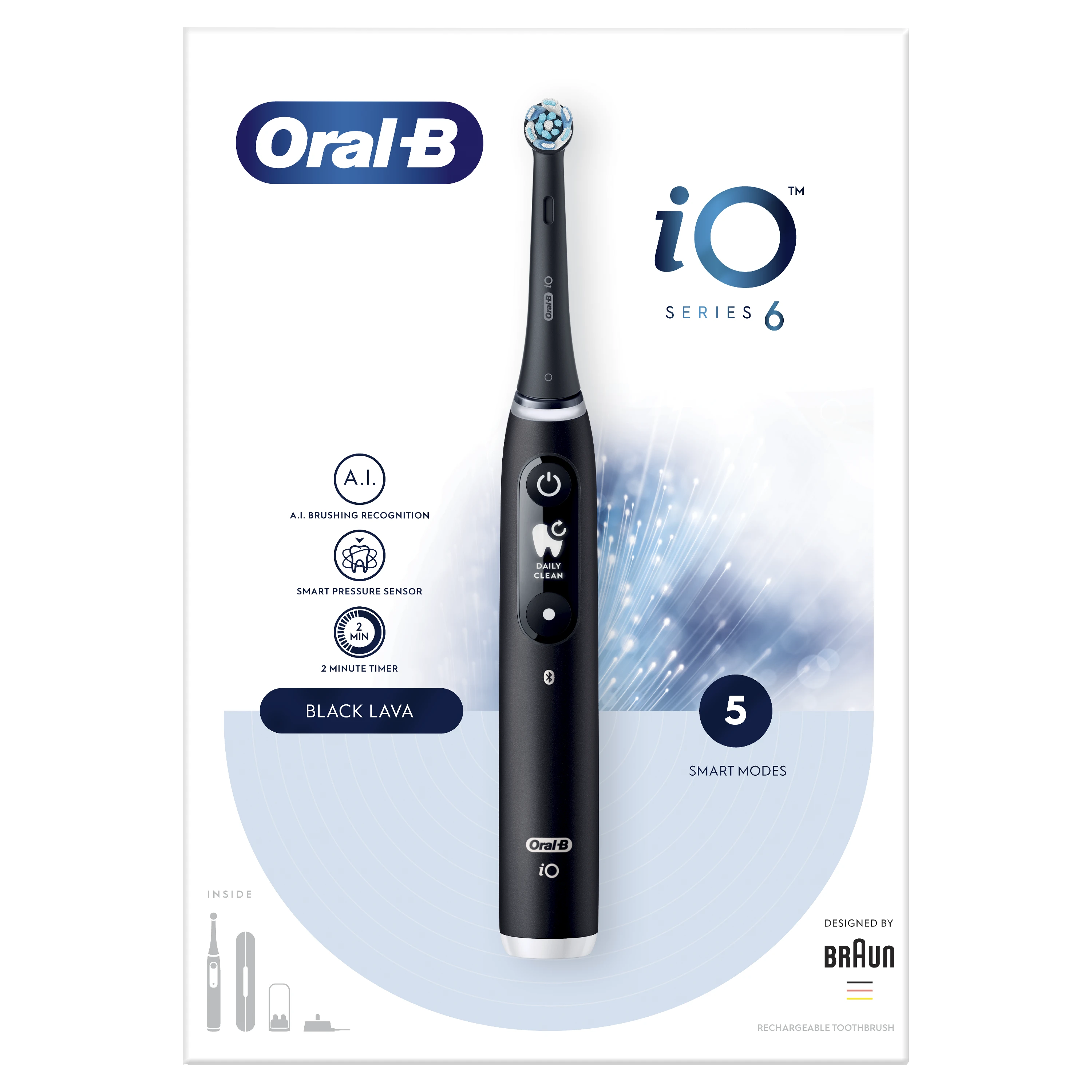 Braun iOM6.1B6.3DK Oral-B iO6 Elektrinis Dantų Šepetėlis Juodas Onyx