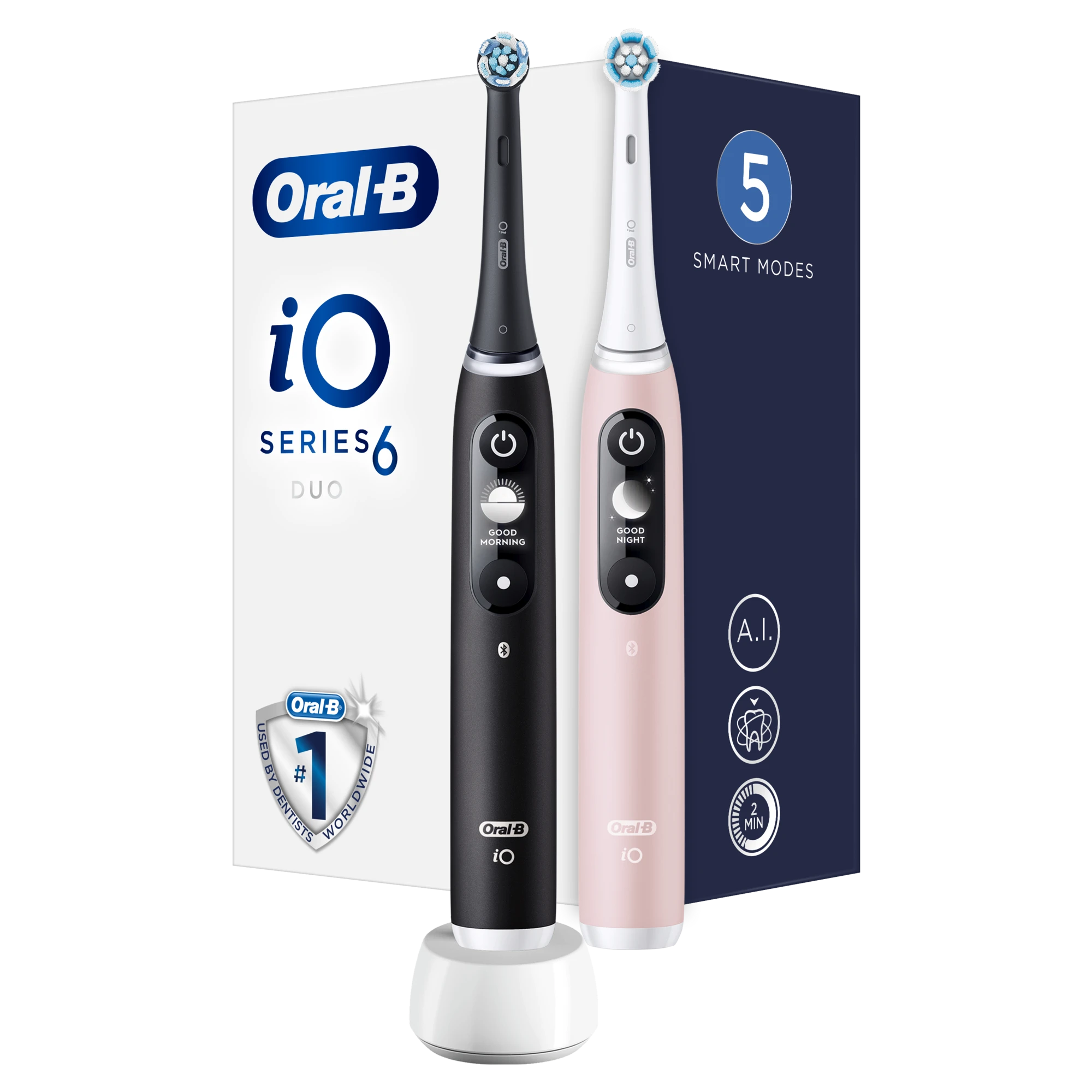 Braun iOM6d.2J6 Oral-B iO6 Duo Pack Elektrinis Dantų Šepetėlis Juodas + Rožinė Sand Extra Handle