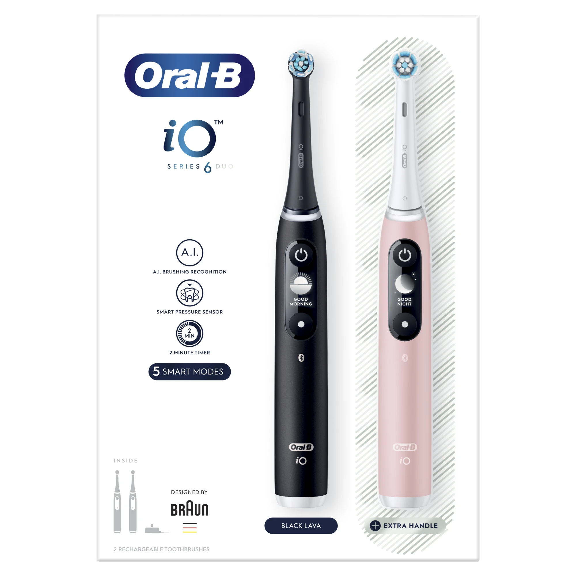 Braun iOM6d.2J6 Oral-B iO6 Duo Pack Elektrinis Dantų Šepetėlis Juodas + Rožinė Sand Extra Handle