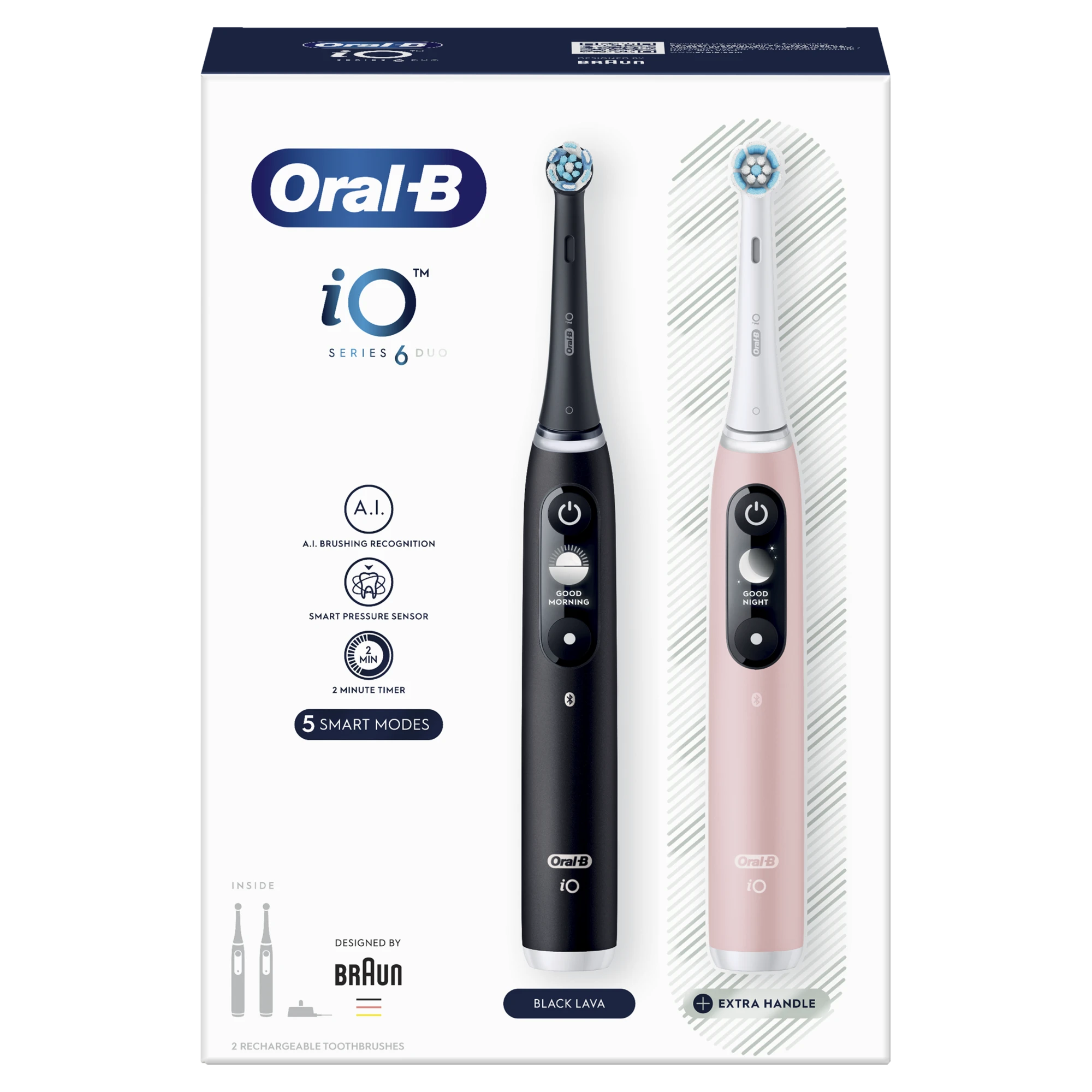 Braun iOM6d.2J6 Oral-B iO6 Duo Pack Elektrinis Dantų Šepetėlis Juodas + Rožinė Sand Extra Handle